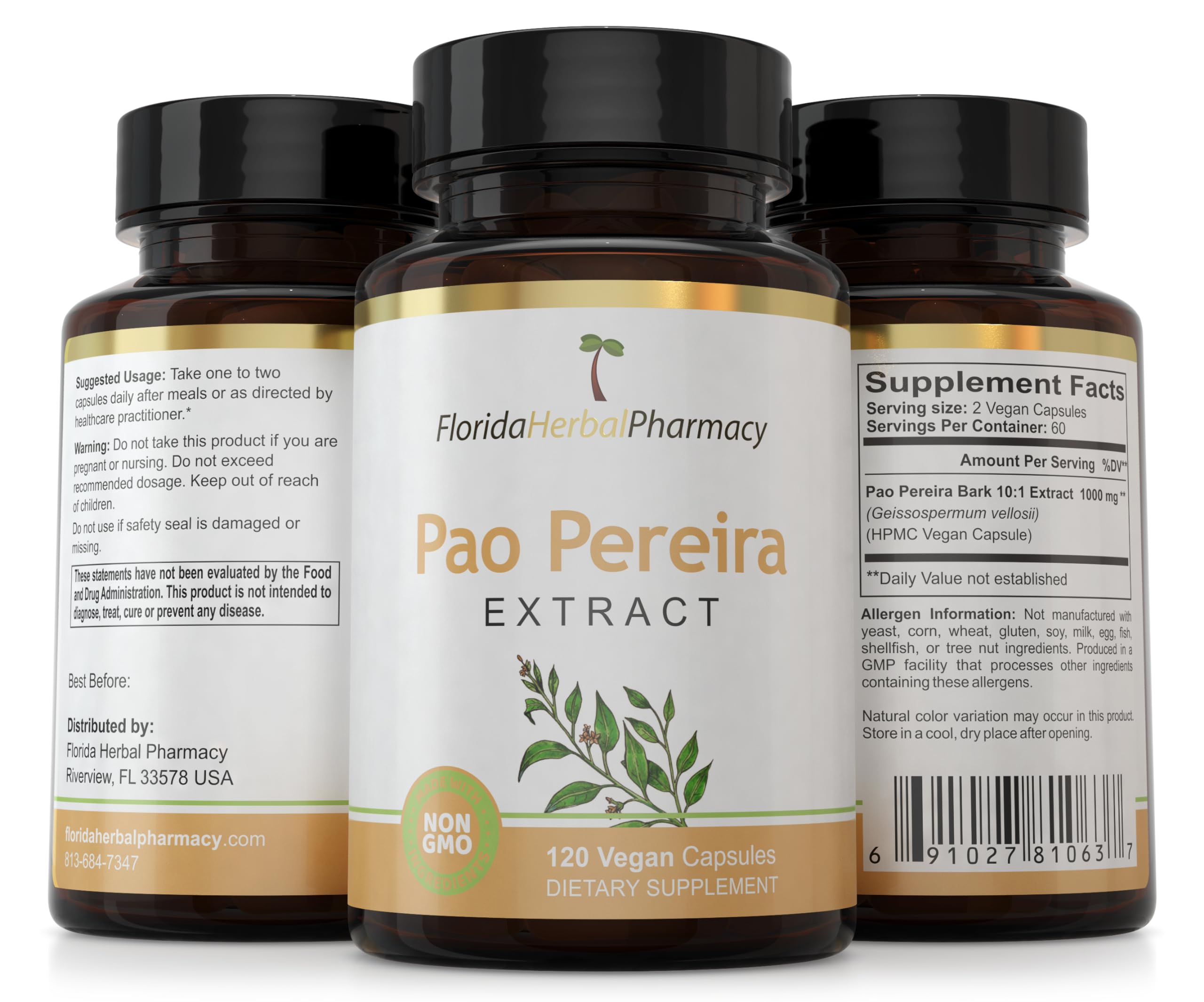 Foto 5 pulgar | Suplemento Florida Herbal Pharmacy Pao Pereira Bark 120 Cápsulas - Venta Internacional.
