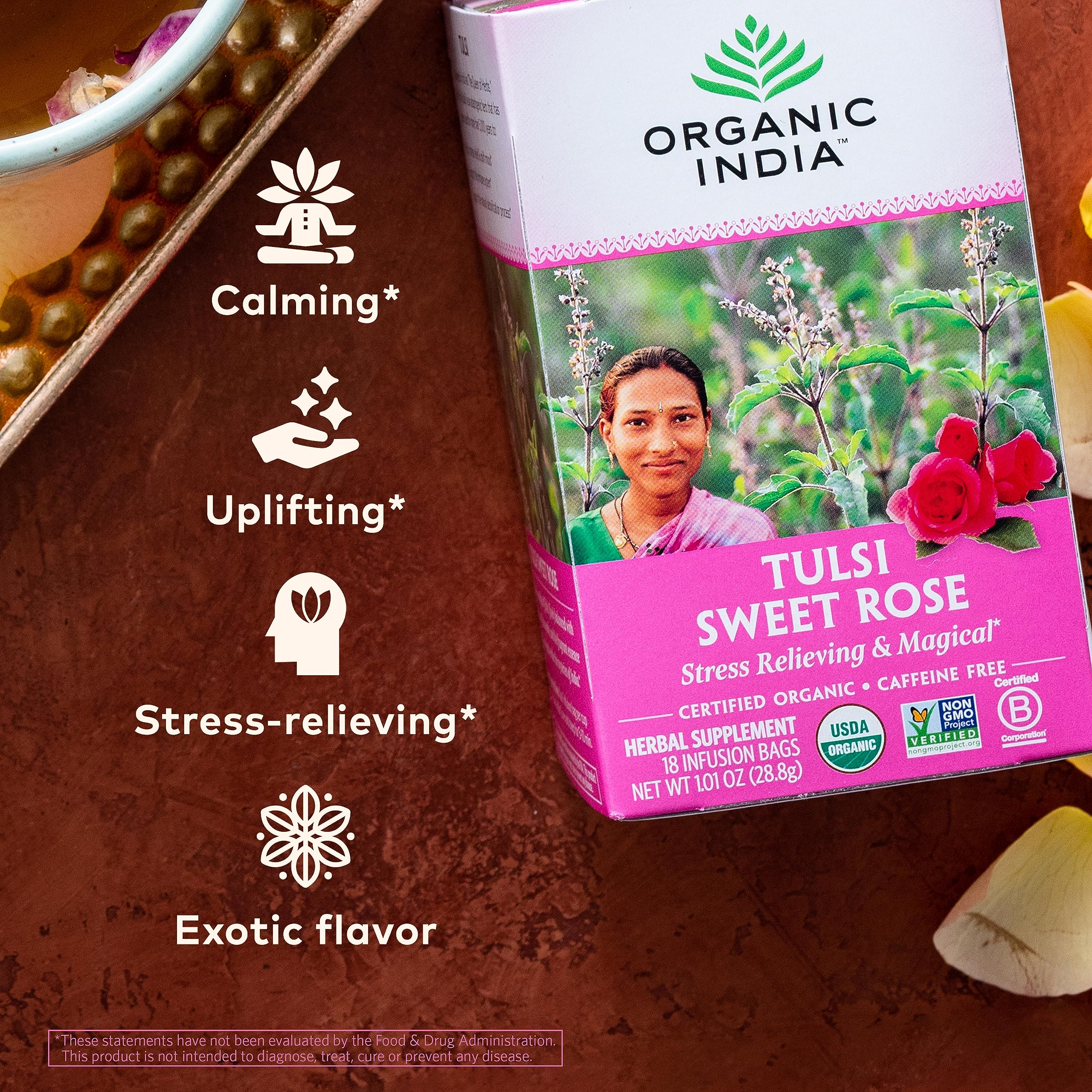 Foto 4 pulgar | Té De Hierbas Organic India Tulsi Sweet Rose, 18 Bolsas, Paquete De 3 - Venta Internacional.