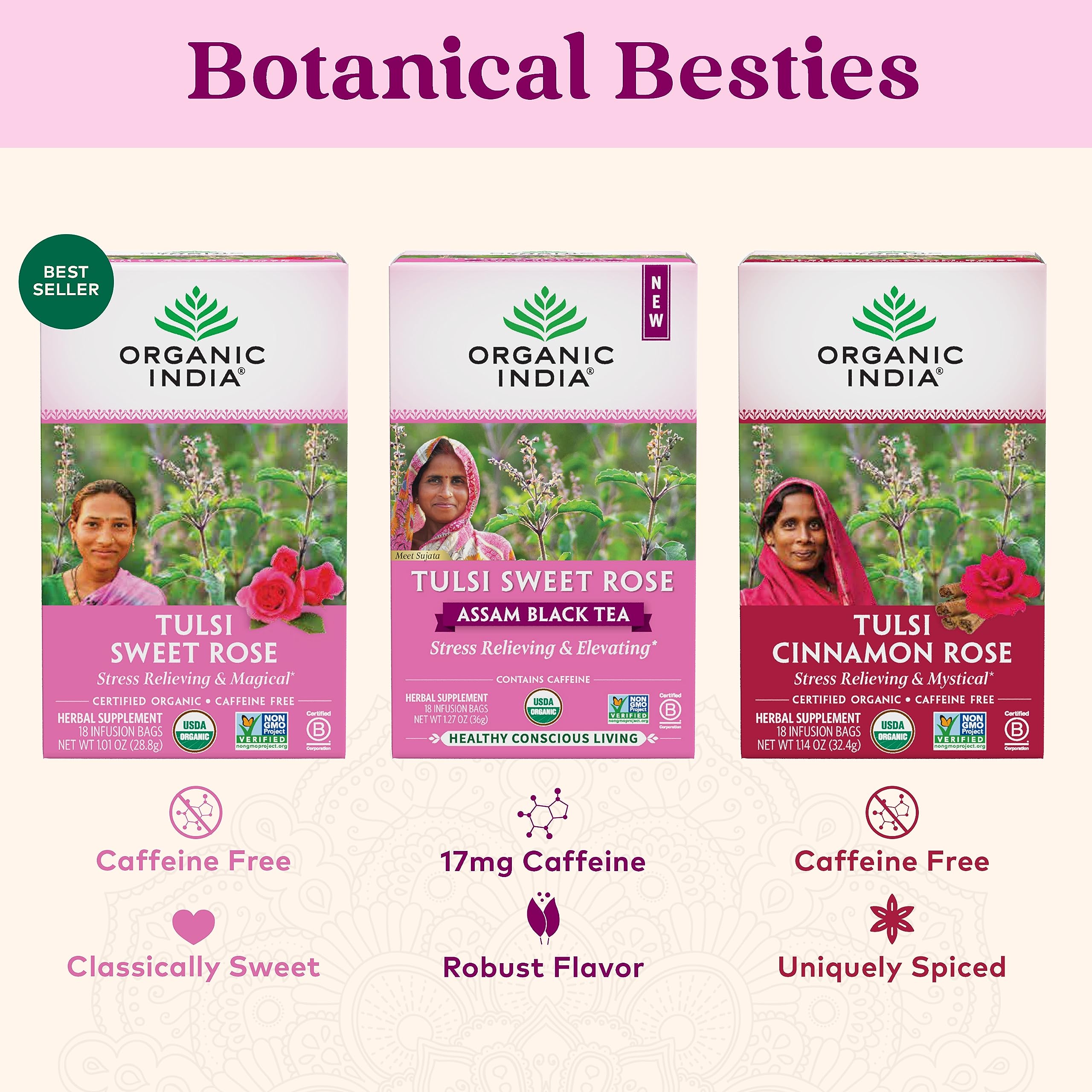 Foto 7 pulgar | Té De Hierbas Organic India Tulsi Sweet Rose, 18 Bolsas, Paquete De 3 - Venta Internacional.
