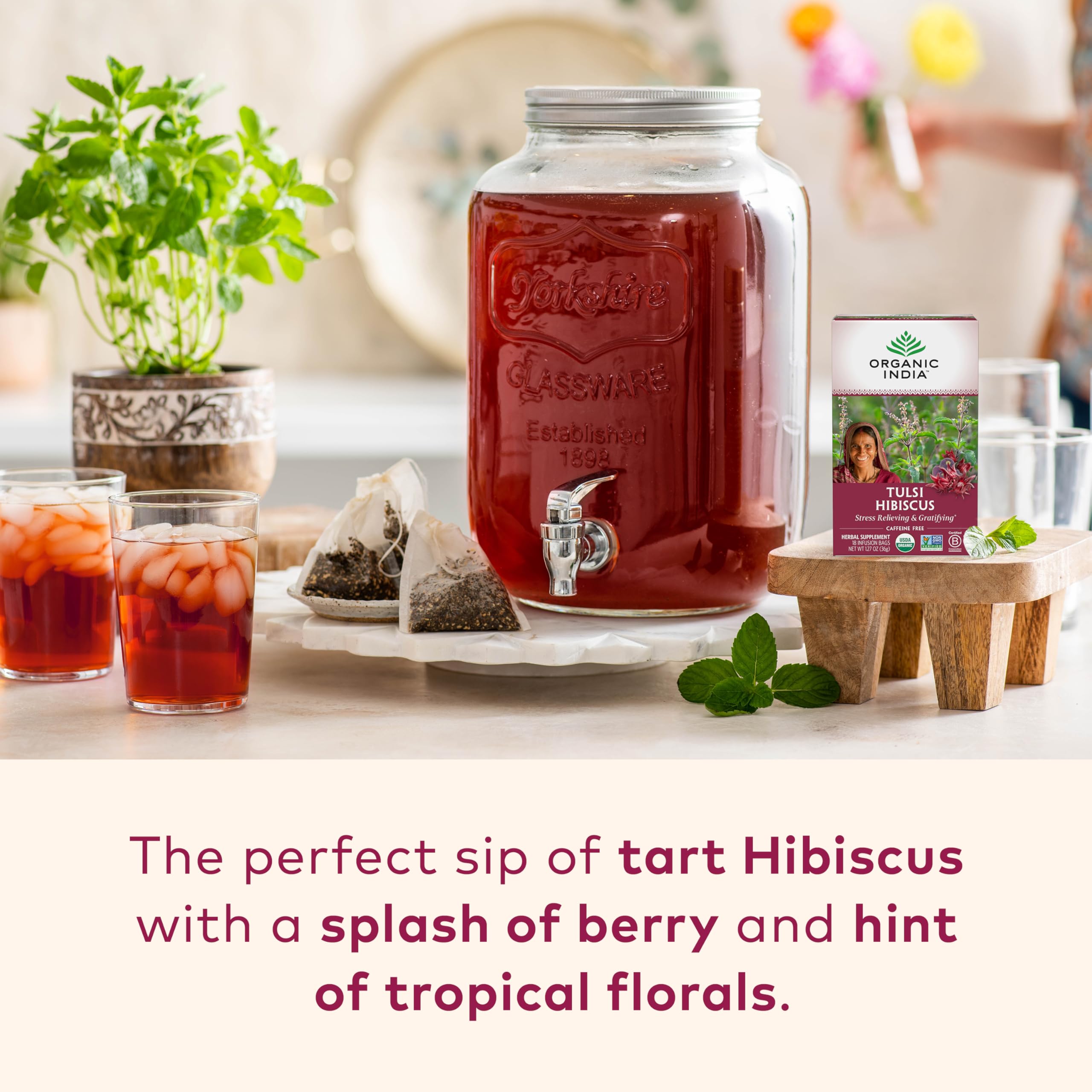 Foto 3 | Tea Organic India Tulsi Hibiscus Herbal Para Aliviar El Estrés, 18 Bolsas - Venta Internacional.