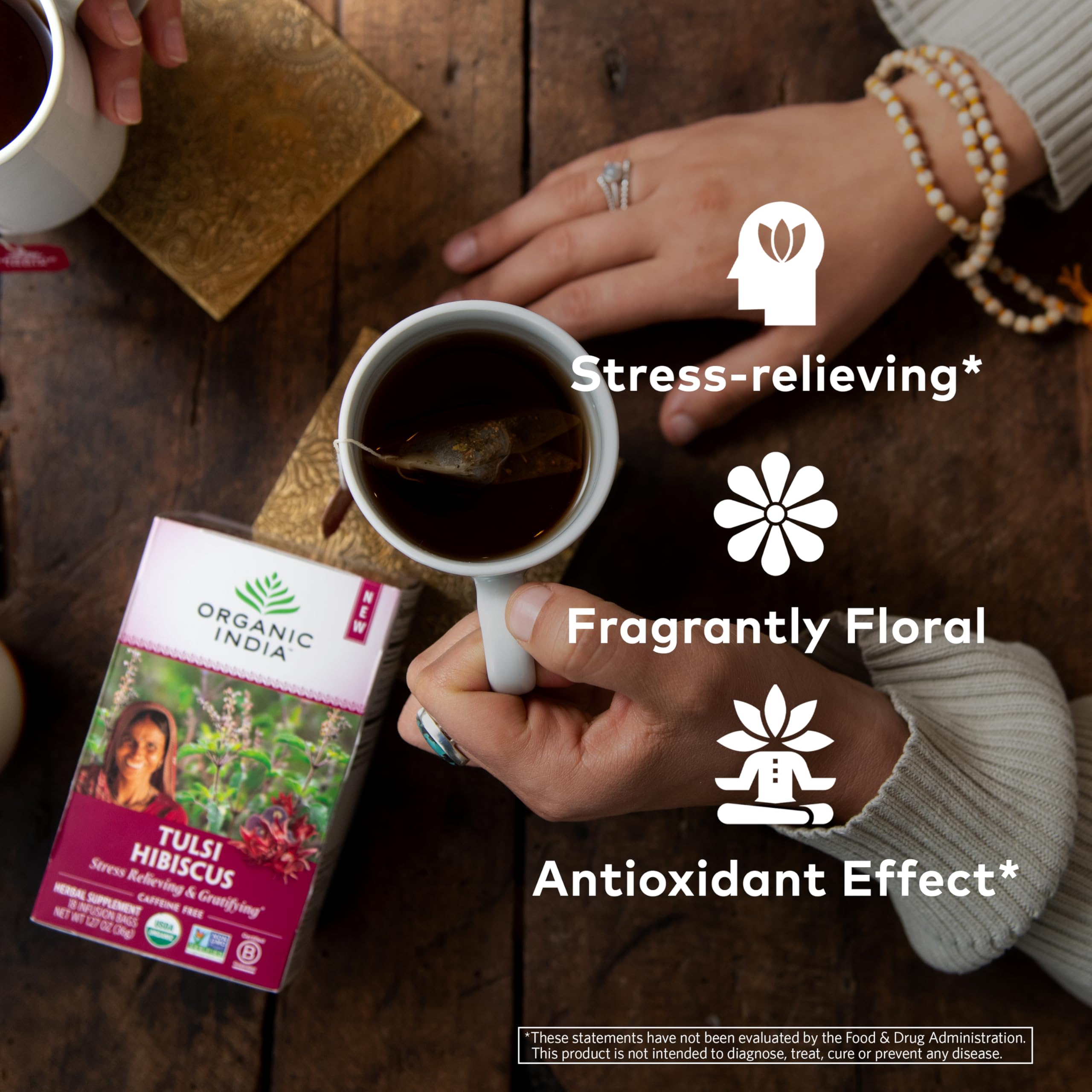 Foto 5 pulgar | Tea Organic India Tulsi Hibiscus Herbal Para Aliviar El Estrés, 18 Bolsas - Venta Internacional.