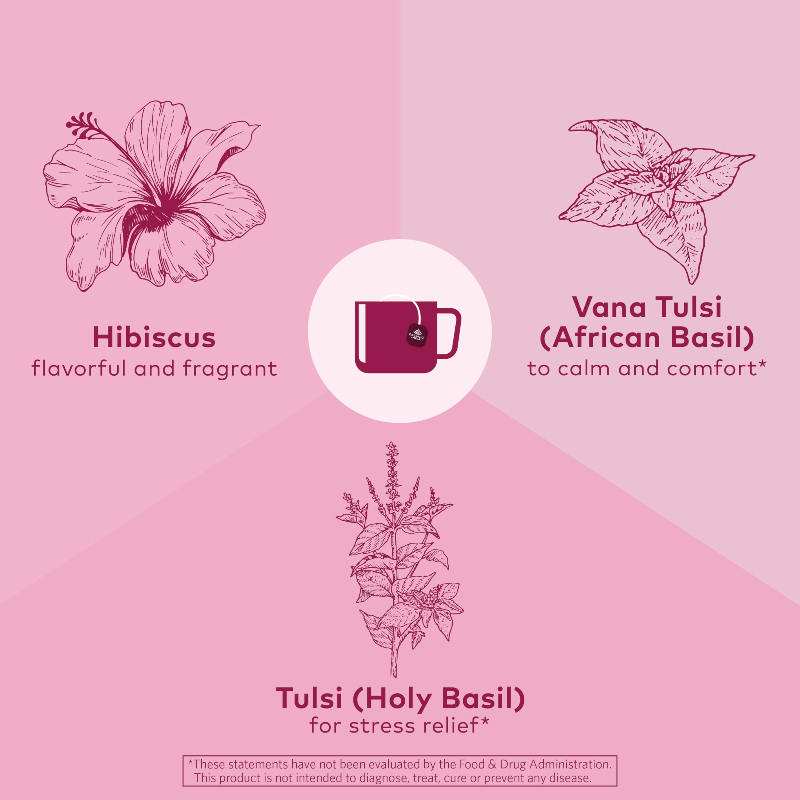 Foto 6 pulgar | Tea Organic India Tulsi Hibiscus Herbal Para Aliviar El Estrés, 18 Bolsas - Venta Internacional.