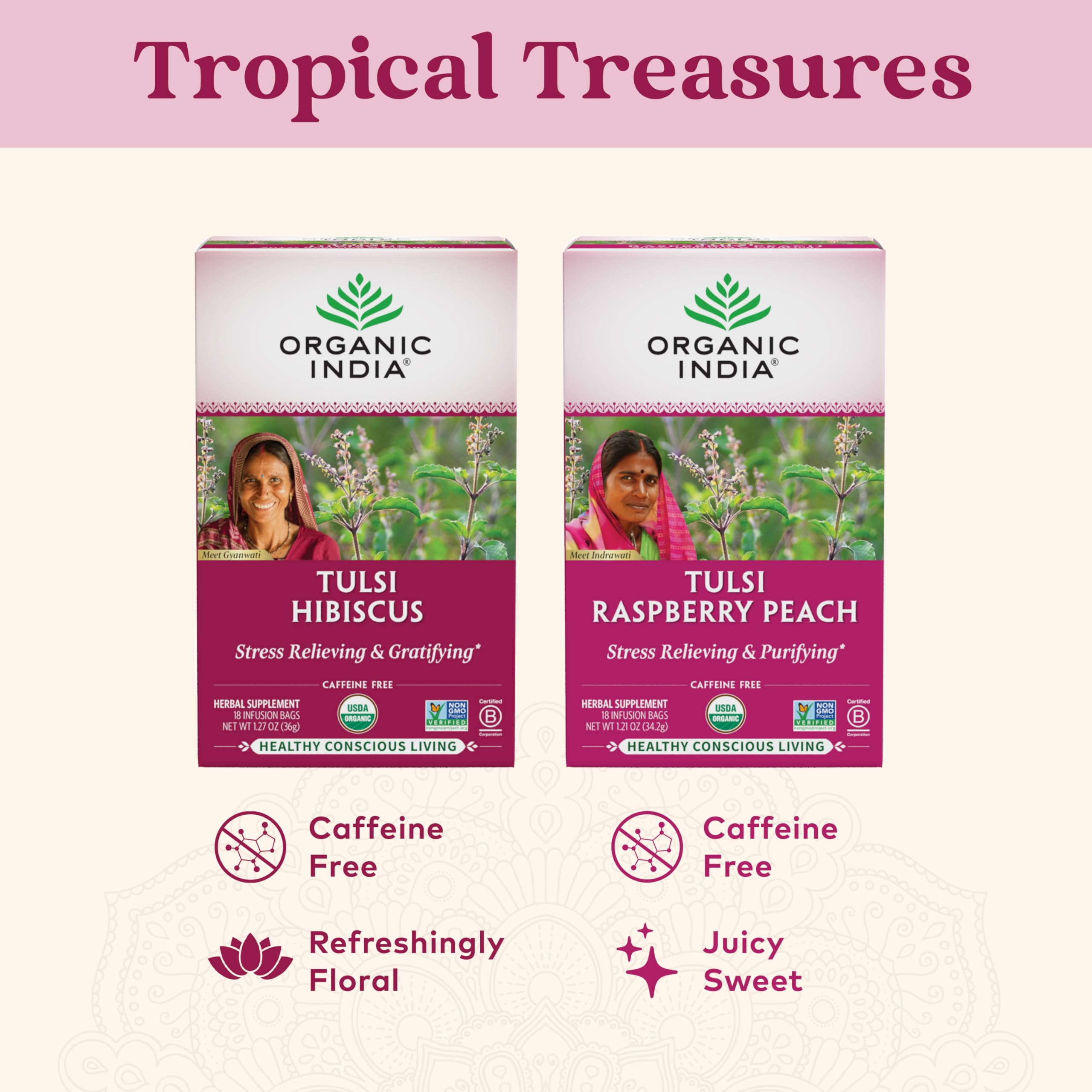 Foto 8 pulgar | Tea Organic India Tulsi Hibiscus Herbal Para Aliviar El Estrés, 18 Bolsas - Venta Internacional.