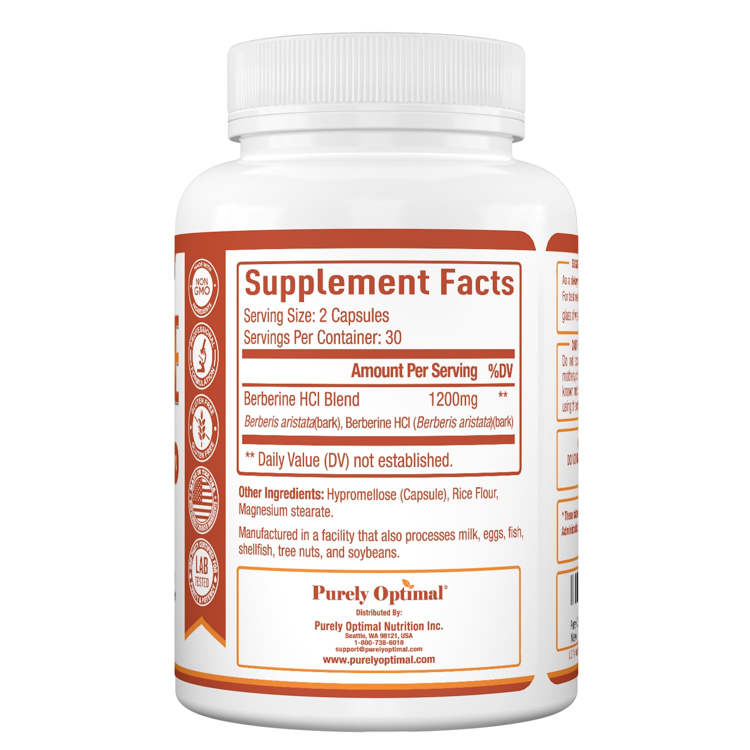 Foto 3 pulgar | Suplemento Purely Optimal Berberine Hcl 1200 Mg 60 Cápsulas - Venta Internacional.