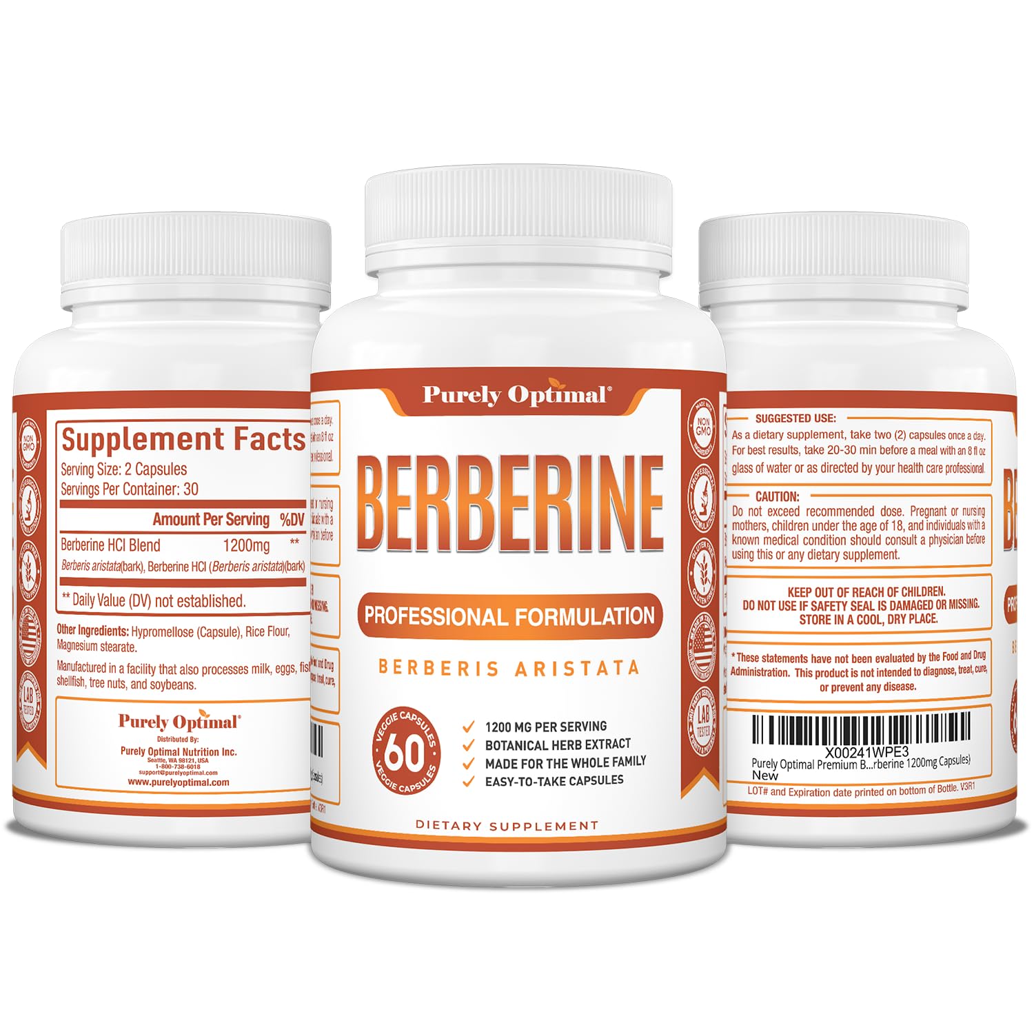 Foto 7 pulgar | Suplemento Purely Optimal Berberine Hcl 1200 Mg 60 Cápsulas - Venta Internacional.