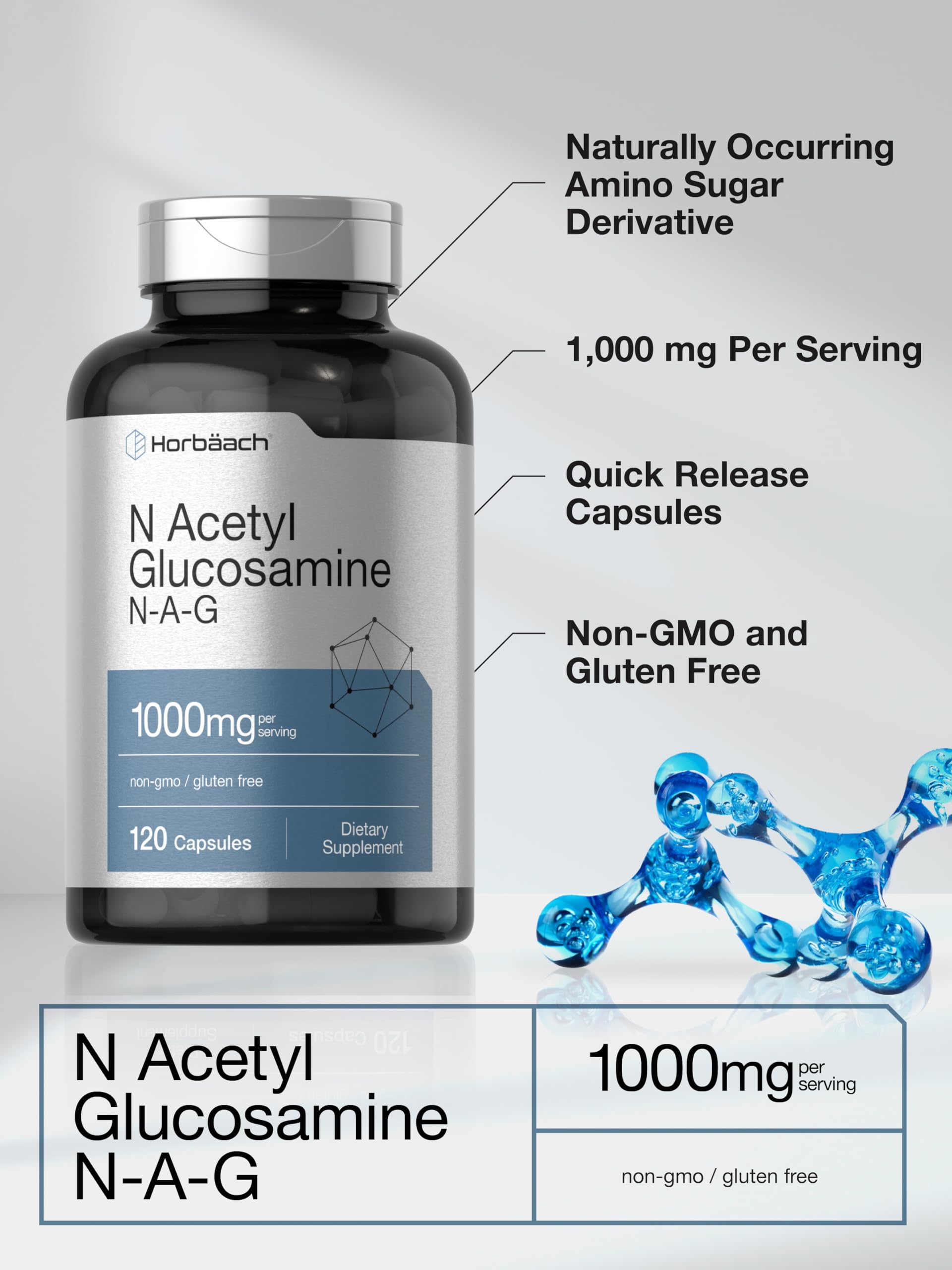 Foto 5 pulgar | Suplemento Horbäach N-acetil Glucosamina 1000 Mg 120 Cápsulas - Venta Internacional.