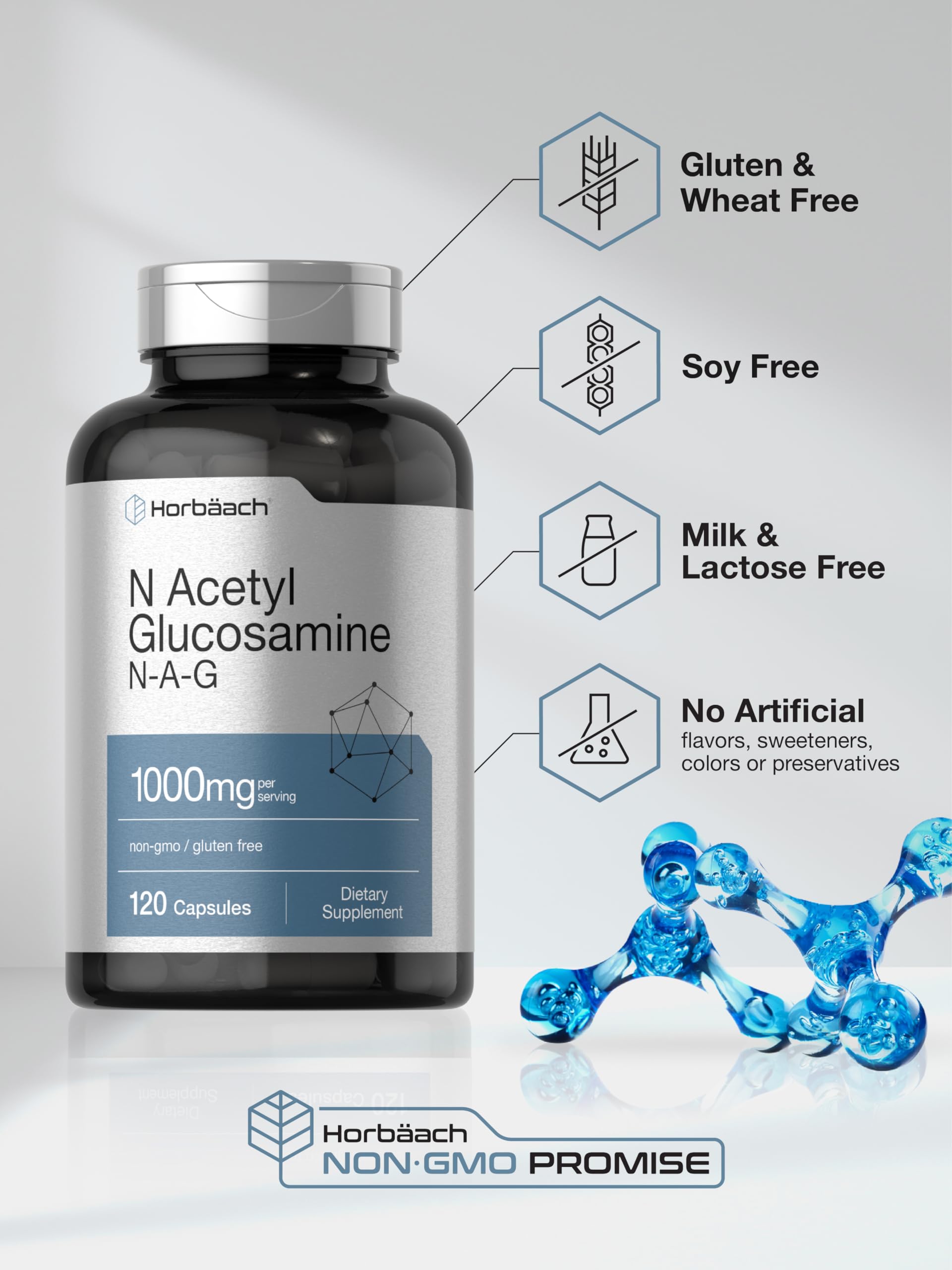 Foto 6 pulgar | Suplemento Horbäach N-acetil Glucosamina 1000 Mg 120 Cápsulas - Venta Internacional.