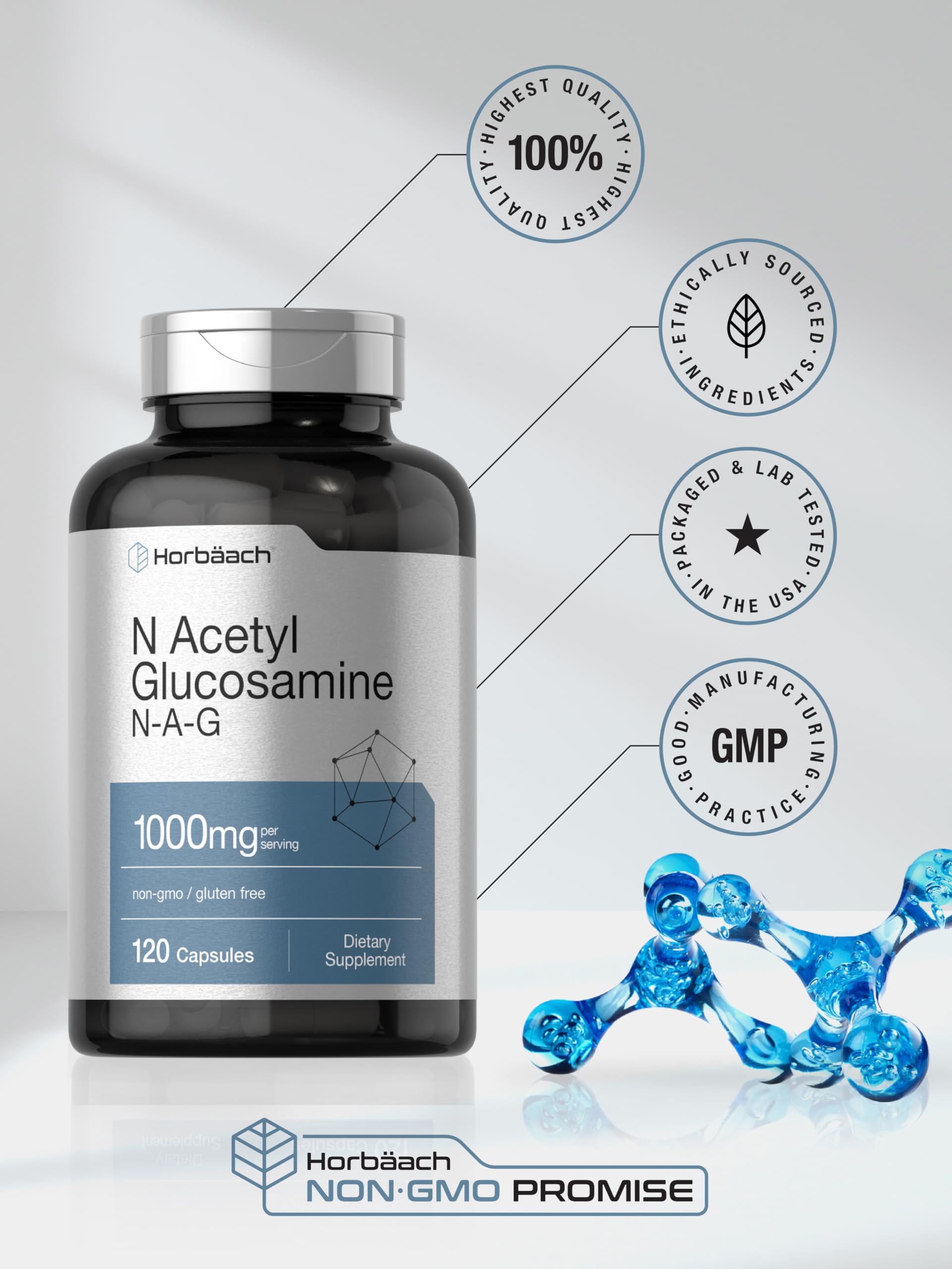 Foto 7 pulgar | Suplemento Horbäach N-acetil Glucosamina 1000 Mg 120 Cápsulas - Venta Internacional.