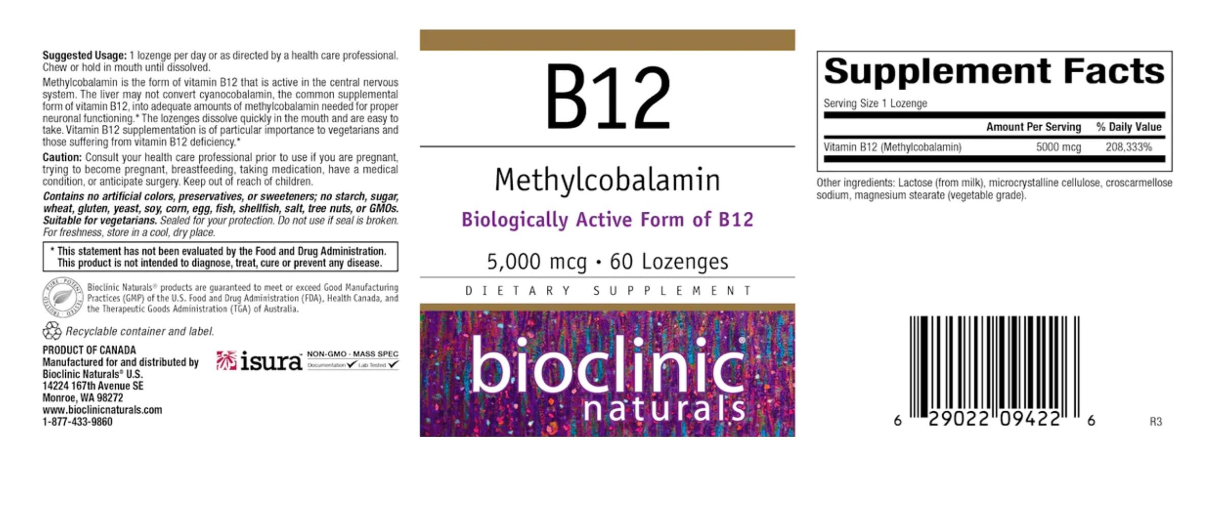 Foto 3 pulgar | Suplemento Bioclinic Naturals B12 De Metilcobalamina 5000 Mcg 60 Comprimidos - Venta Internacional.