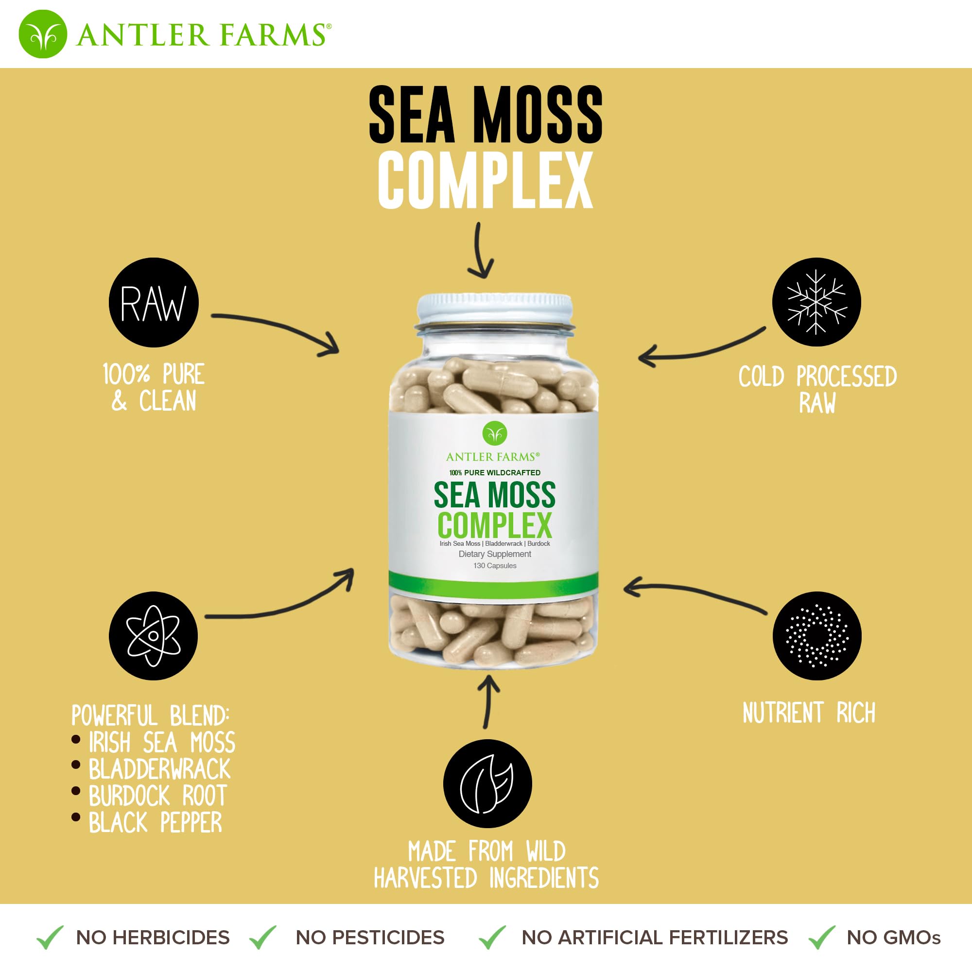 Foto 8 pulgar | Suplemento Antler Farms Sea Moss Complex 130 Cápsulas - Venta Internacional.