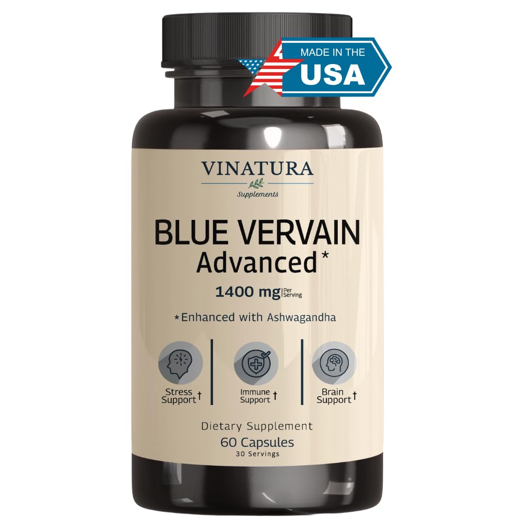Foto 2 pulgar | Suplemento Vinatura Blue Vervain Advanced Con Ashwagandha 60 Cápsulas - Venta Internacional.