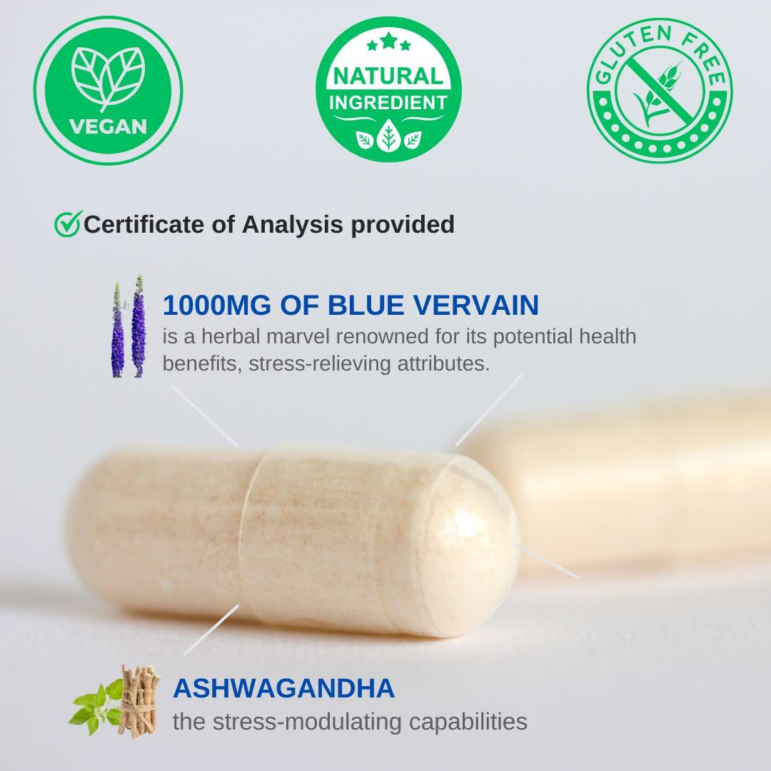 Foto 4 pulgar | Suplemento Vinatura Blue Vervain Advanced Con Ashwagandha 60 Cápsulas - Venta Internacional.