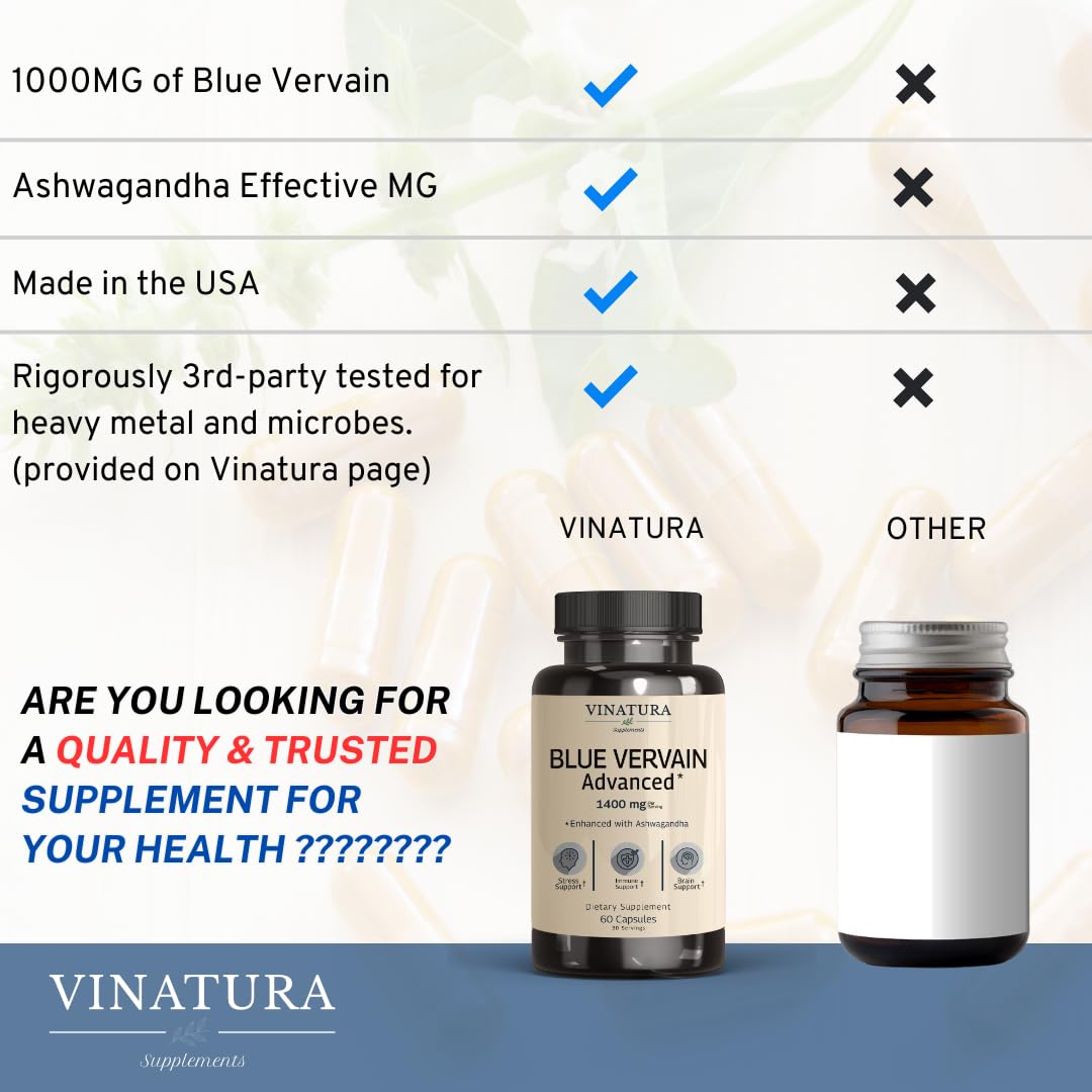 Foto 6 pulgar | Suplemento Vinatura Blue Vervain Advanced Con Ashwagandha 60 Cápsulas - Venta Internacional.