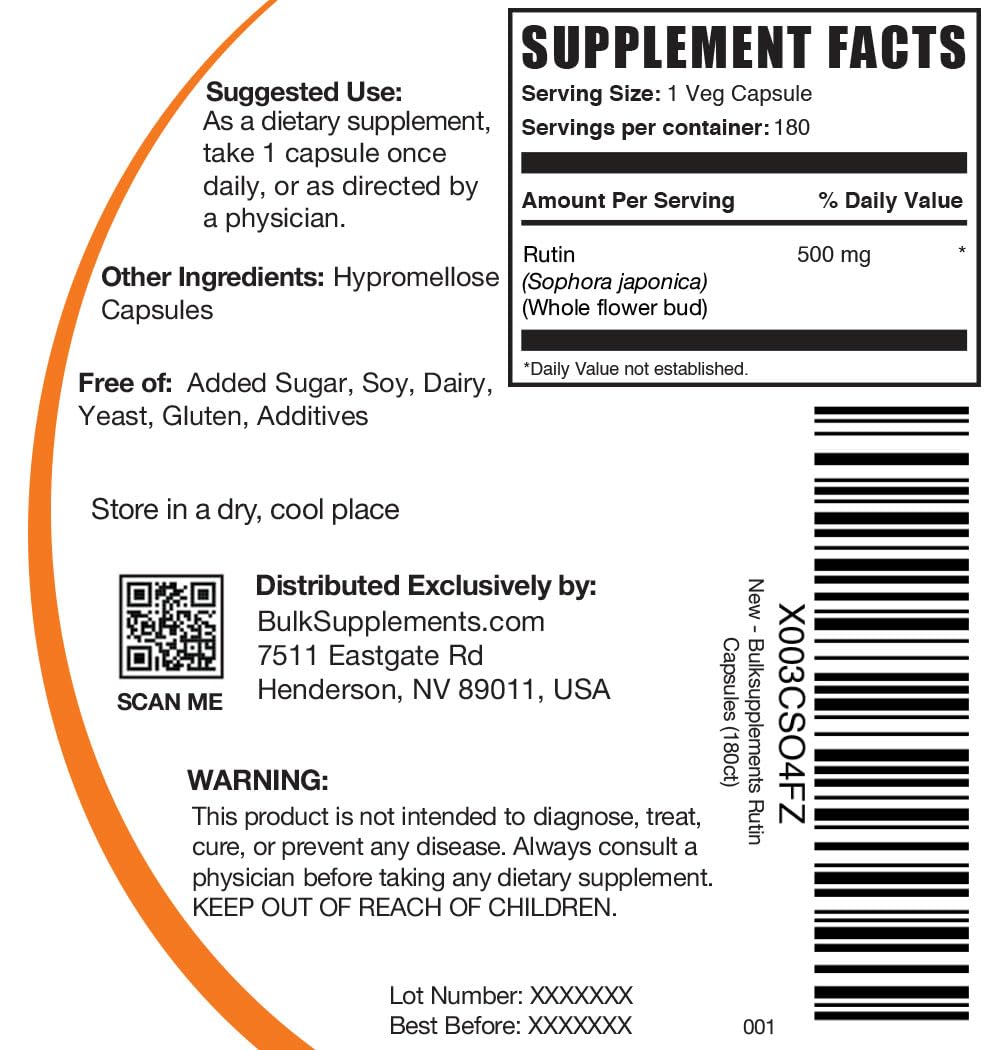 Foto 3 pulgar | Suplemento Bulksupplements.com Rutina 500 Mg De Saphora Japonica - Venta Internacional.