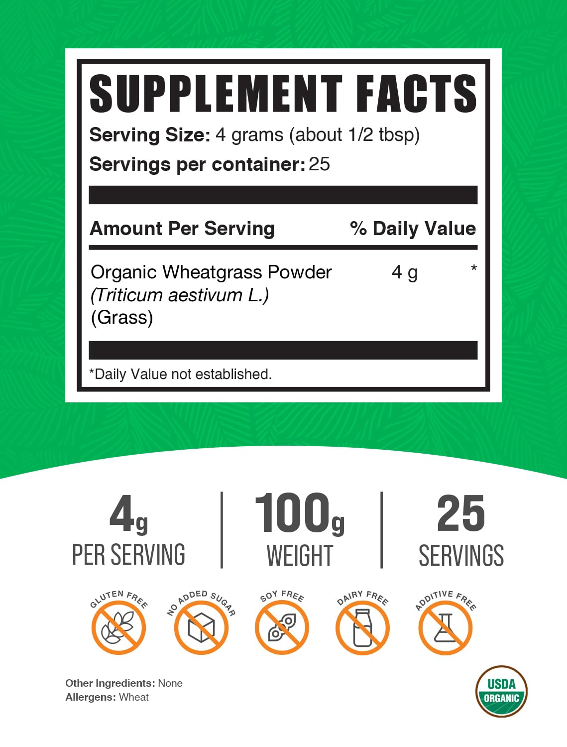 Foto 3 pulgar | Suplemento Bulksupplements.com Hierba De Trigo Orgánica 100 G - Venta Internacional.