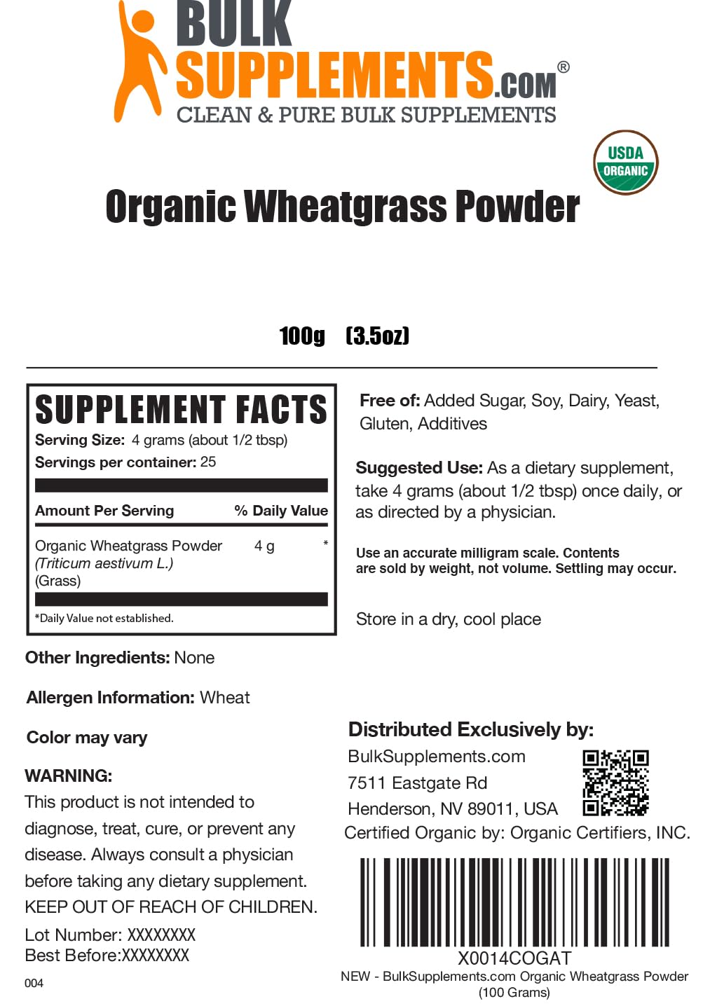 Foto 7 pulgar | Suplemento Bulksupplements.com Hierba De Trigo Orgánica 100 G - Venta Internacional.