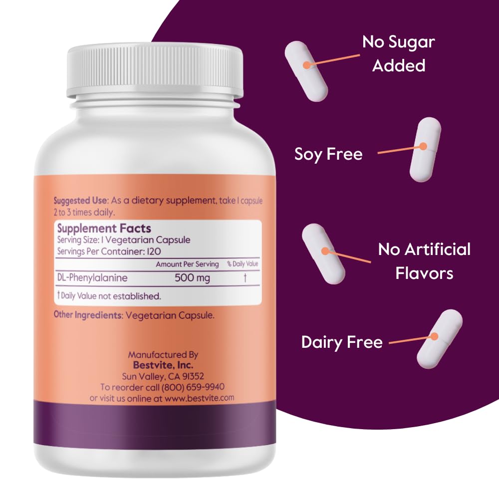 Foto 2 | Suplemento Bestvite Dl-fenilalanina 500 Mg (240 Cápsulas) X2 - Venta Internacional.