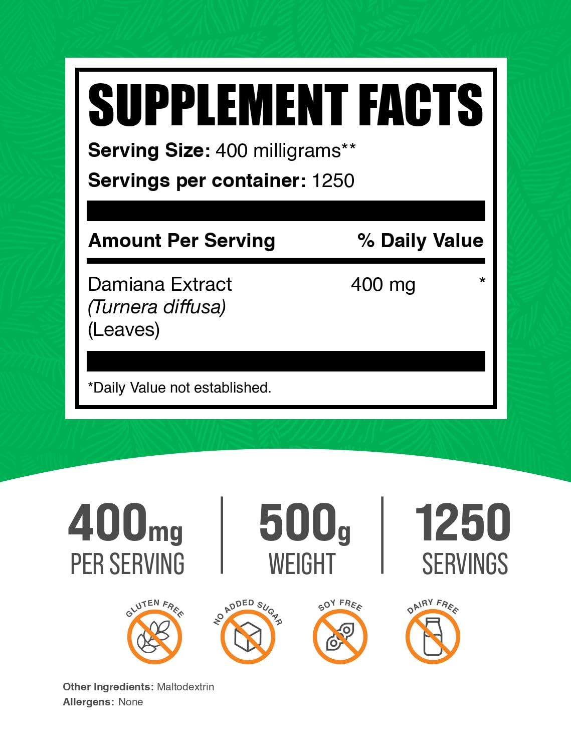 Foto 3 pulgar | Suplemento Bulksupplements.com Extracto De Damiana En Polvo 500 G - Venta Internacional.