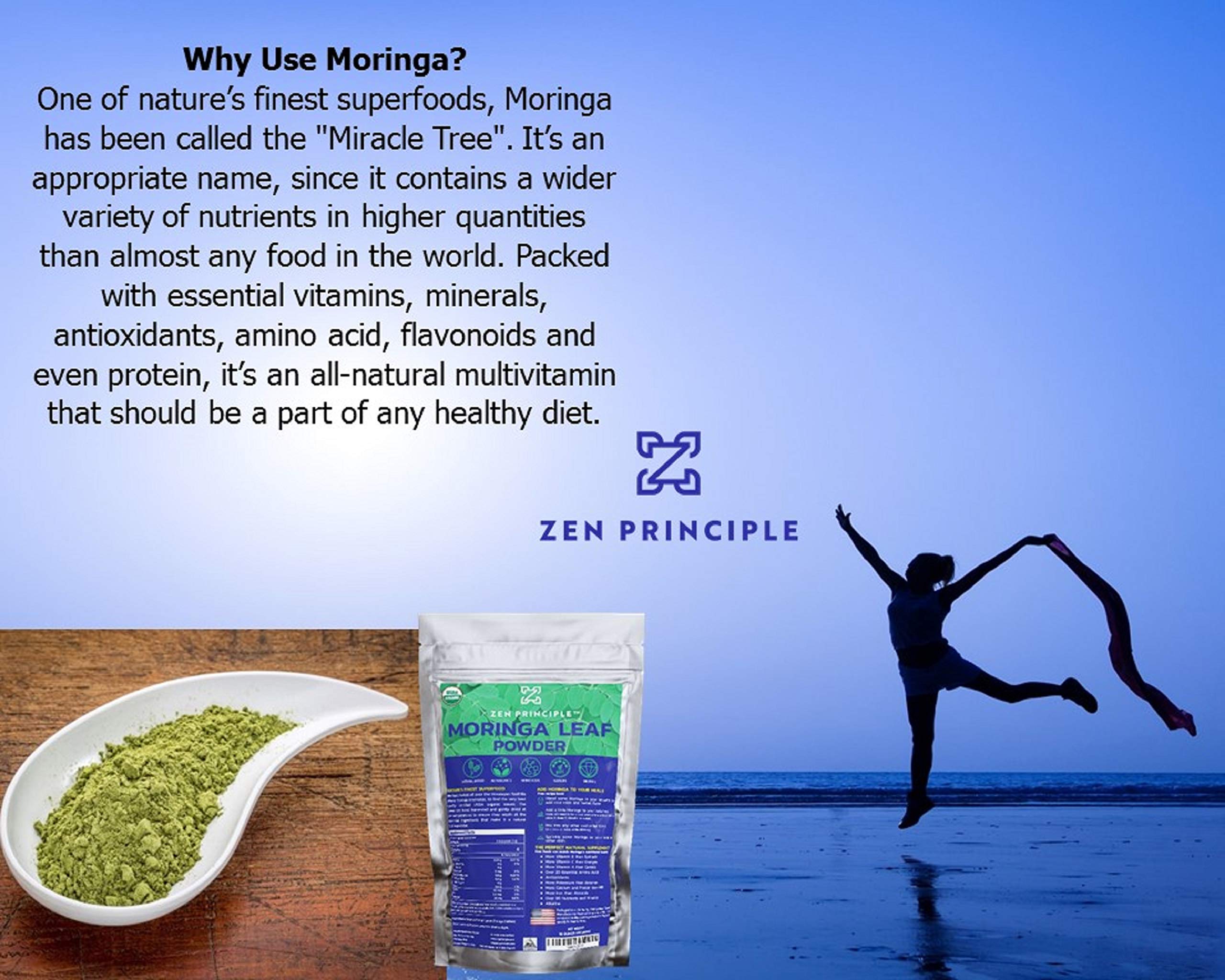 Foto 3 pulgar | Polvo De Hojas De Moringa Oleifera Zen Principle, 500 G, Orgánico - Venta Internacional.