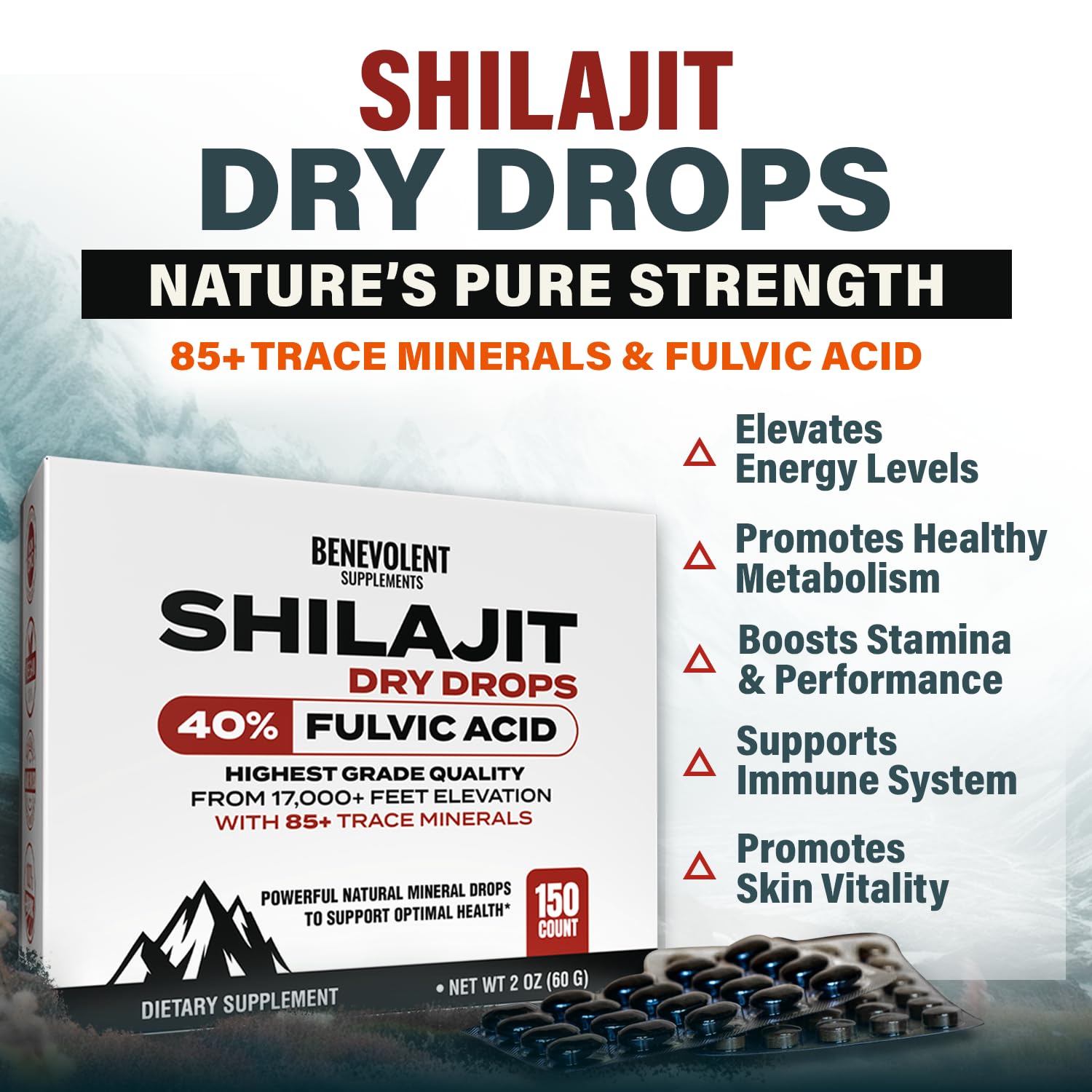 Foto 3 pulgar | Shilajit Dry Drops Benevolent Nourishment, 150 Ml, 250 Mg, 150 Unidades - Venta Internacional.