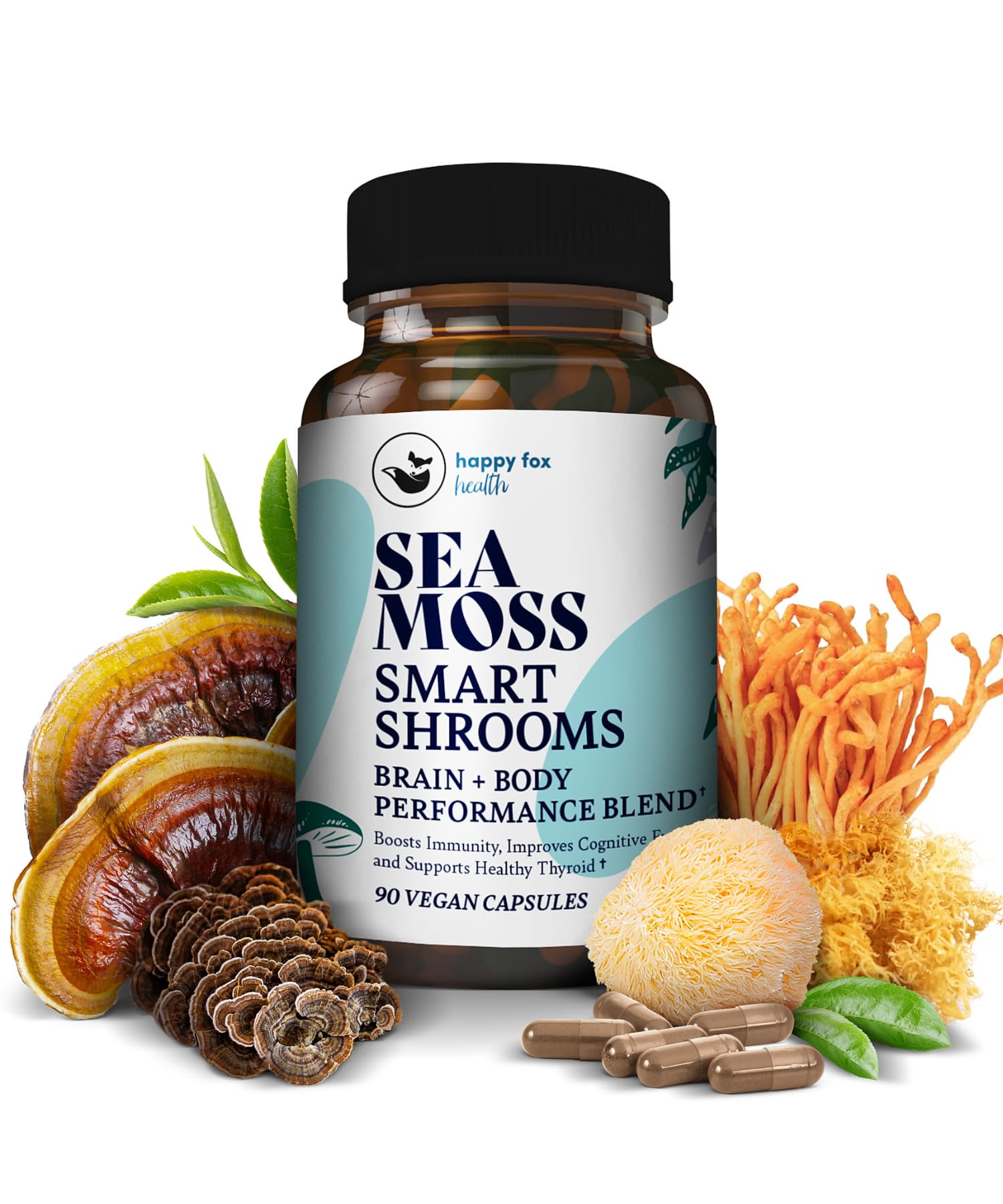 Foto 2 pulgar | Suplemento Happy Fox Irish Sea Moss & Mushroom 1500 Mg 90 Cápsulas - Venta Internacional.