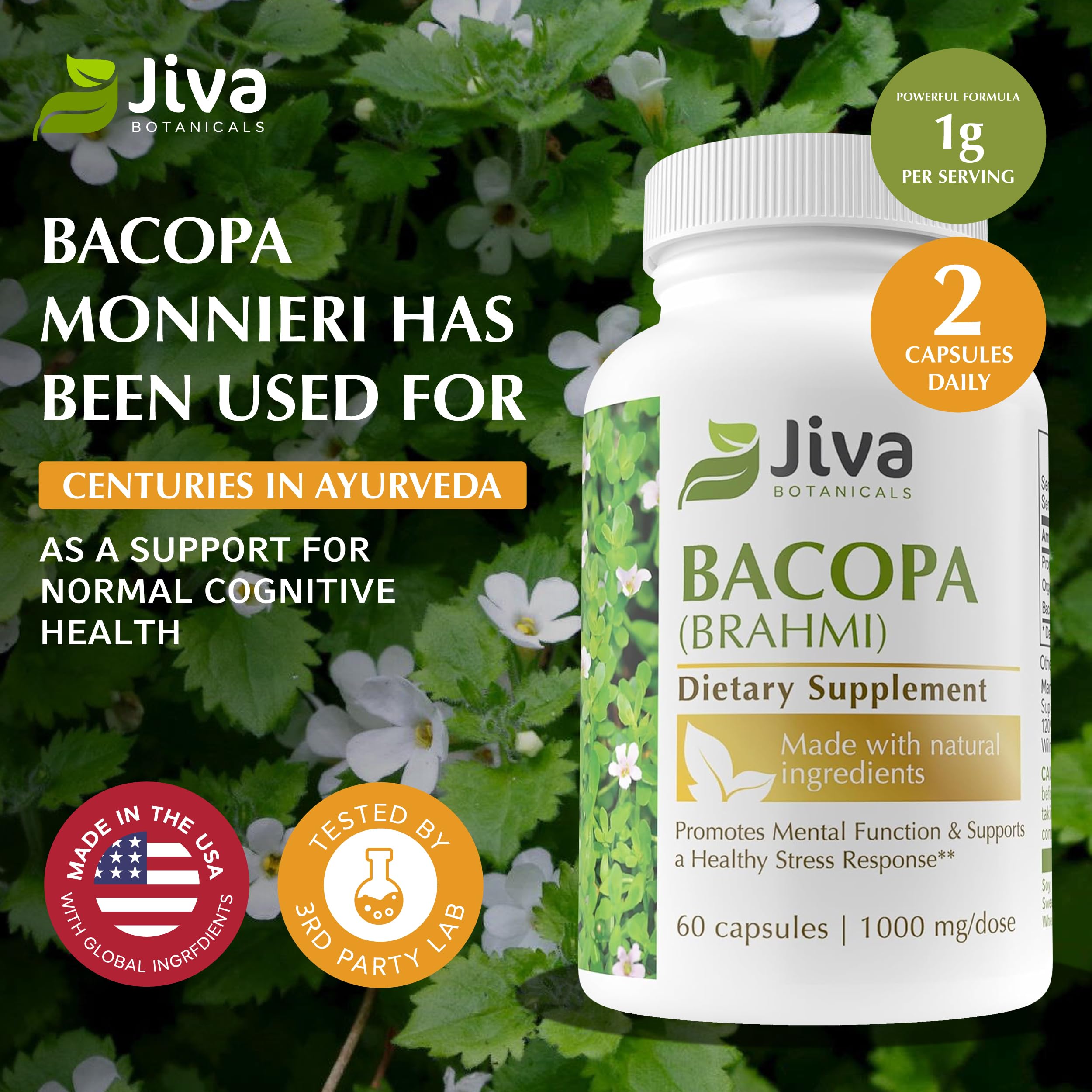 Foto 3 pulgar | Suplemento Jiva Botanicals Bacopa Monnieri 300 Mg 60 Cápsulas - Venta Internacional.