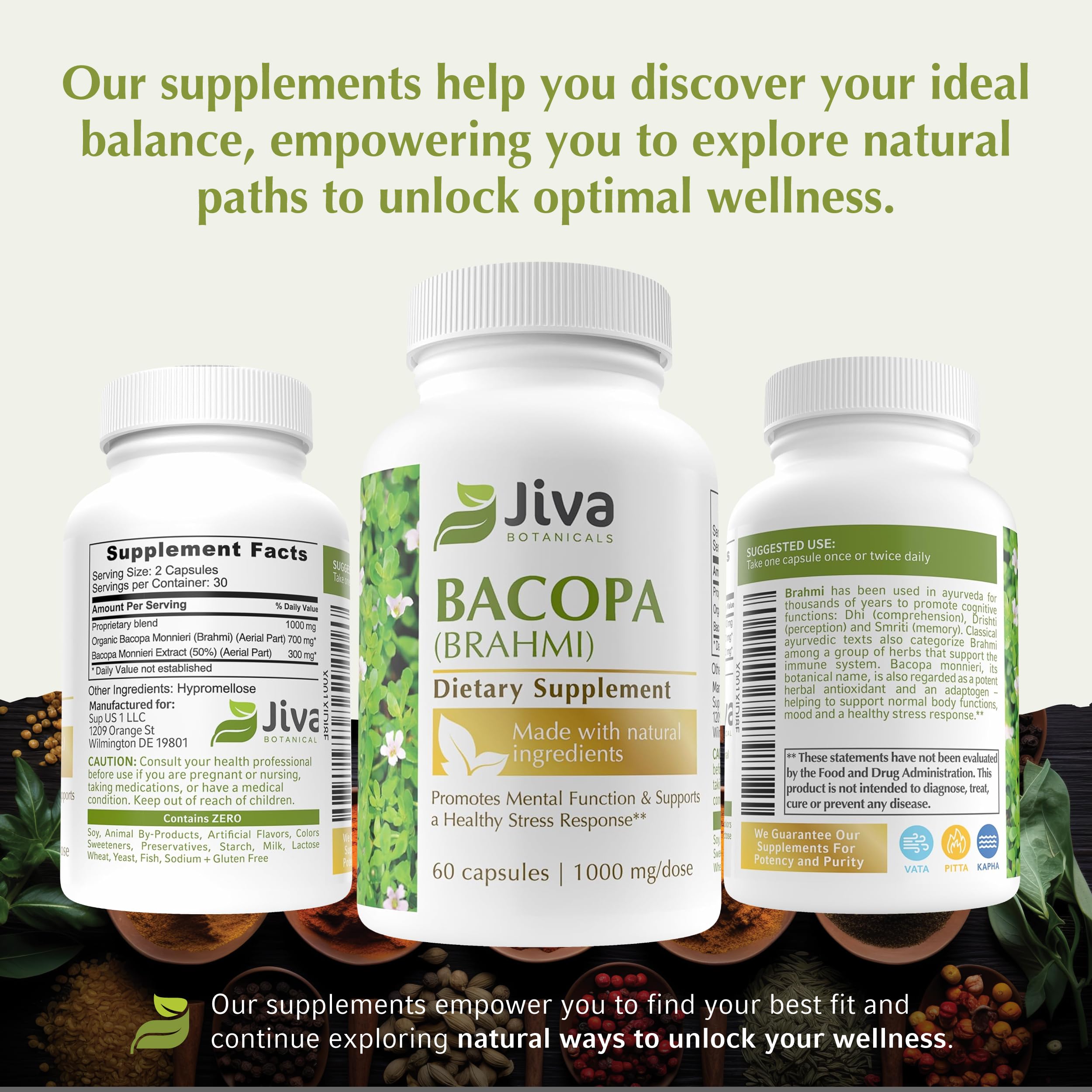 Foto 7 pulgar | Suplemento Jiva Botanicals Bacopa Monnieri 300 Mg 60 Cápsulas - Venta Internacional.