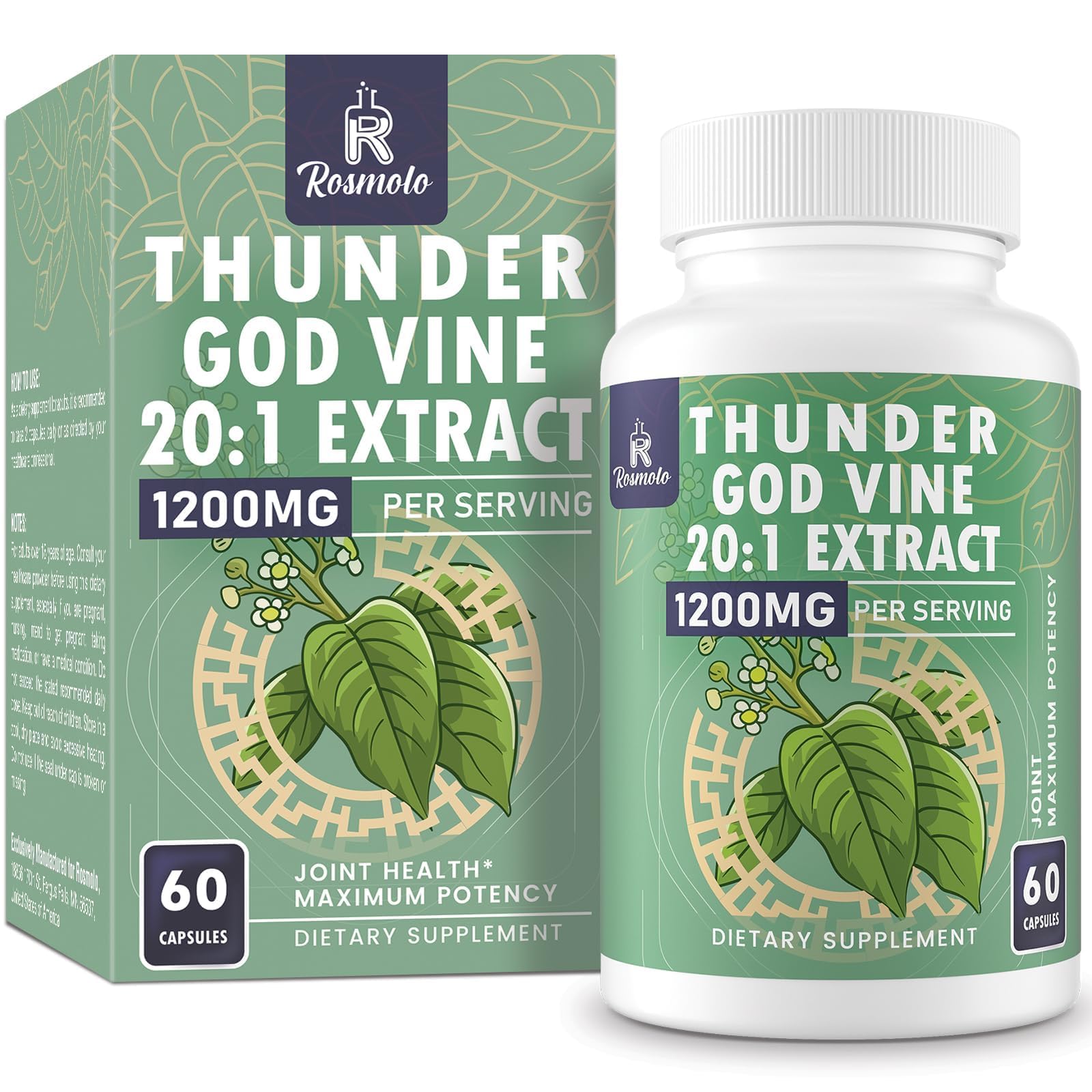 Foto 2 pulgar | Suplemento Rosmolo Thunder God Vine Root 1200 Mg 20:1 60 Cápsulas - Venta Internacional.