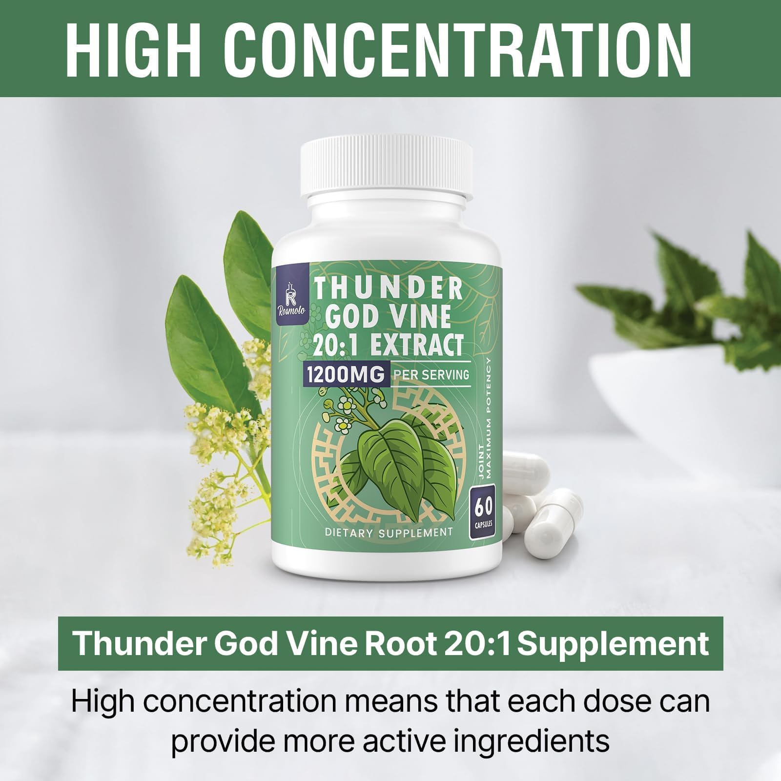 Foto 3 | Suplemento Rosmolo Thunder God Vine Root 1200 Mg 20:1 60 Cápsulas - Venta Internacional.