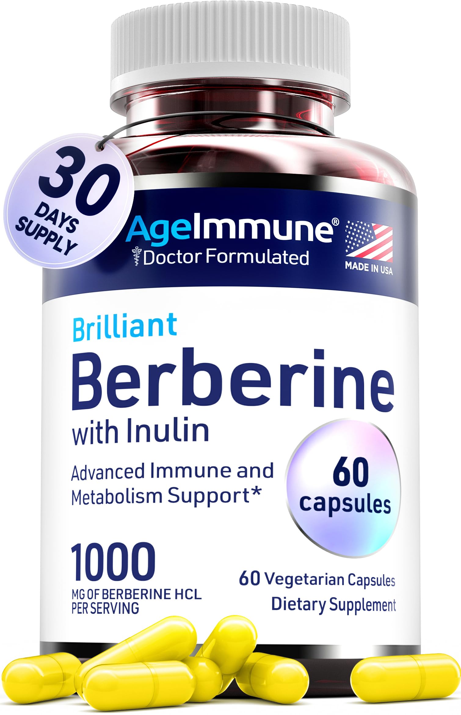 Foto 2 pulgar | Suplemento Ageimmune Berberine 1000 Mg Con Prebiótico De Inulina - Venta Internacional.
