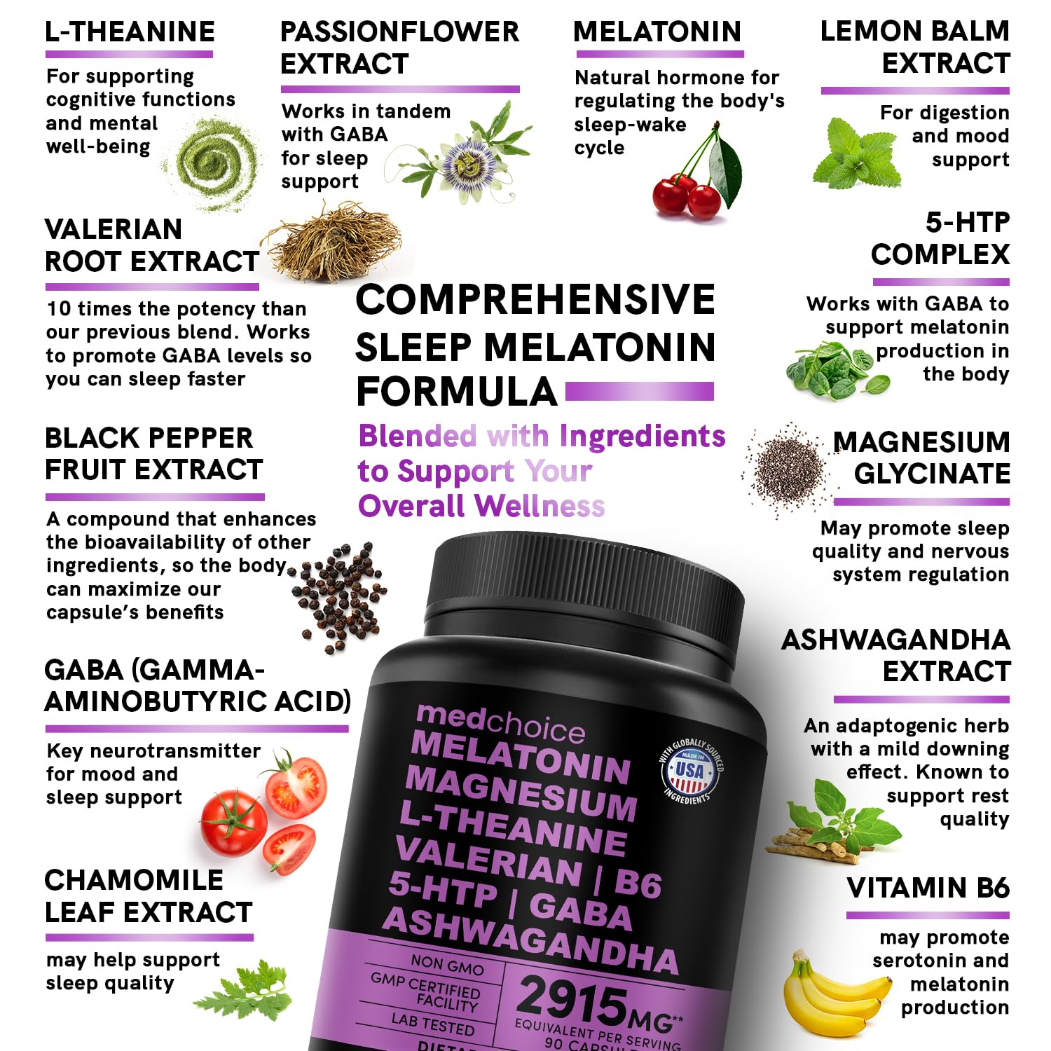 Foto 5 pulgar | Suplemento Para Dormir Medchoice Melatonina 5 Mg Con Magnesio 500 Mg - Venta Internacional.