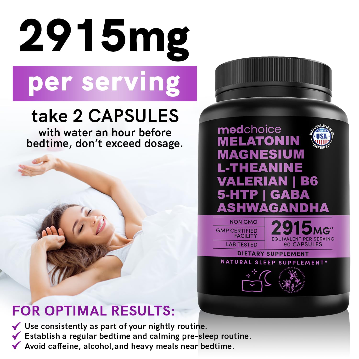 Foto 8 pulgar | Suplemento Para Dormir Medchoice Melatonina 5 Mg Con Magnesio 500 Mg - Venta Internacional.