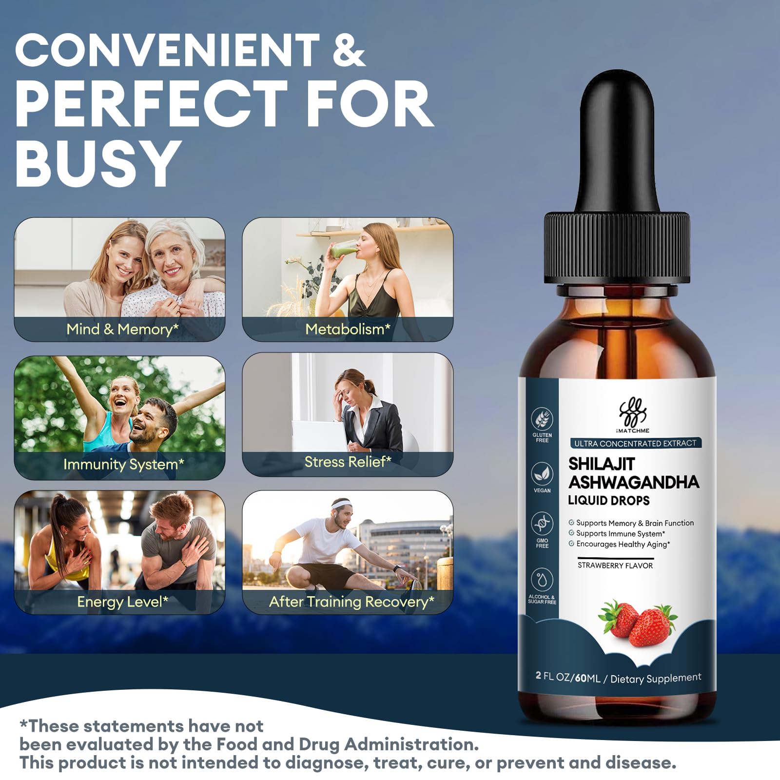 Foto 2 | Gota Líquida Shilajit Imatchme Con Ashwagandha, 60 Ml, Sin Azúcar - Venta Internacional.