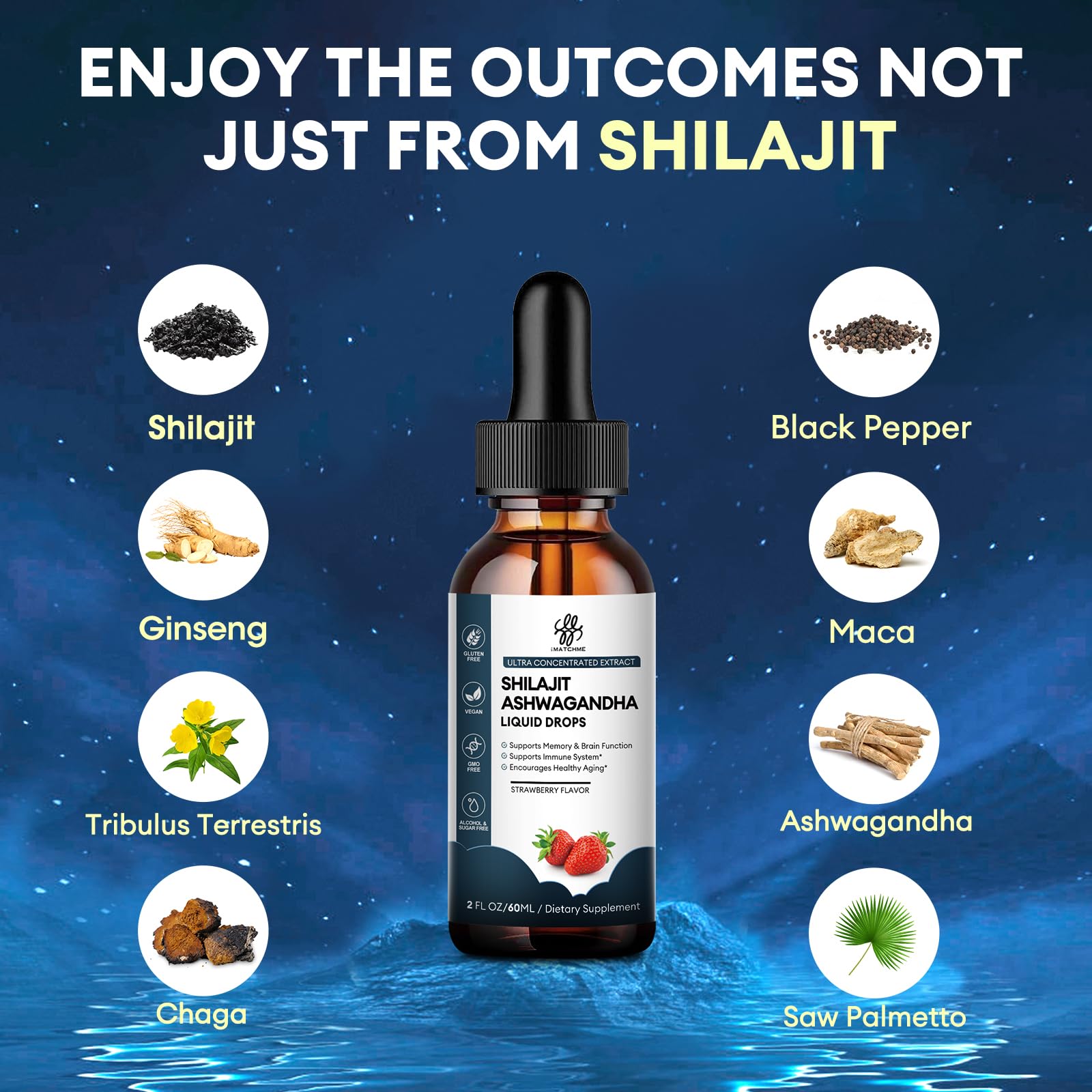 Foto 4 pulgar | Gota Líquida Shilajit Imatchme Con Ashwagandha, 60 Ml, Sin Azúcar - Venta Internacional.