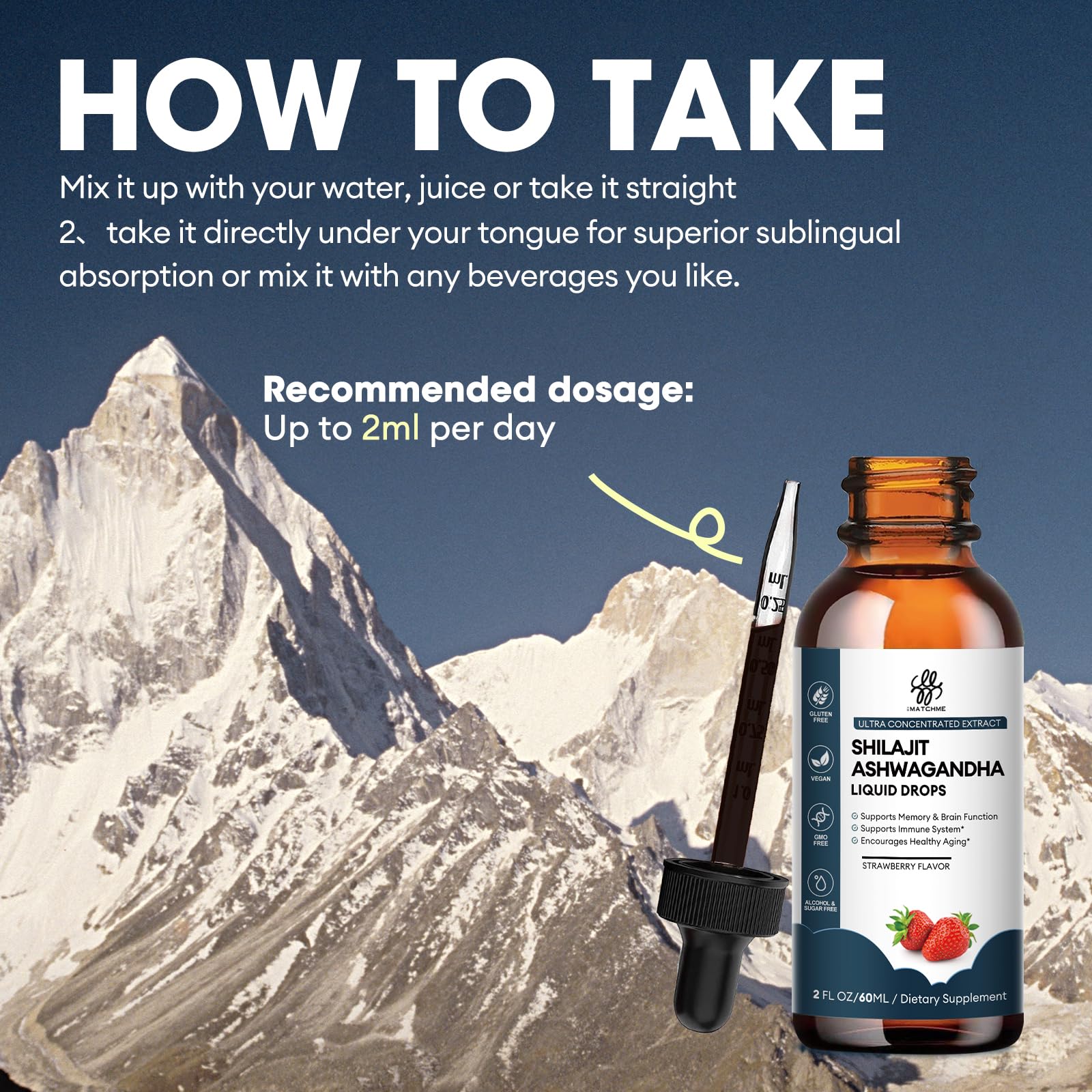 Foto 7 pulgar | Gota Líquida Shilajit Imatchme Con Ashwagandha, 60 Ml, Sin Azúcar - Venta Internacional.