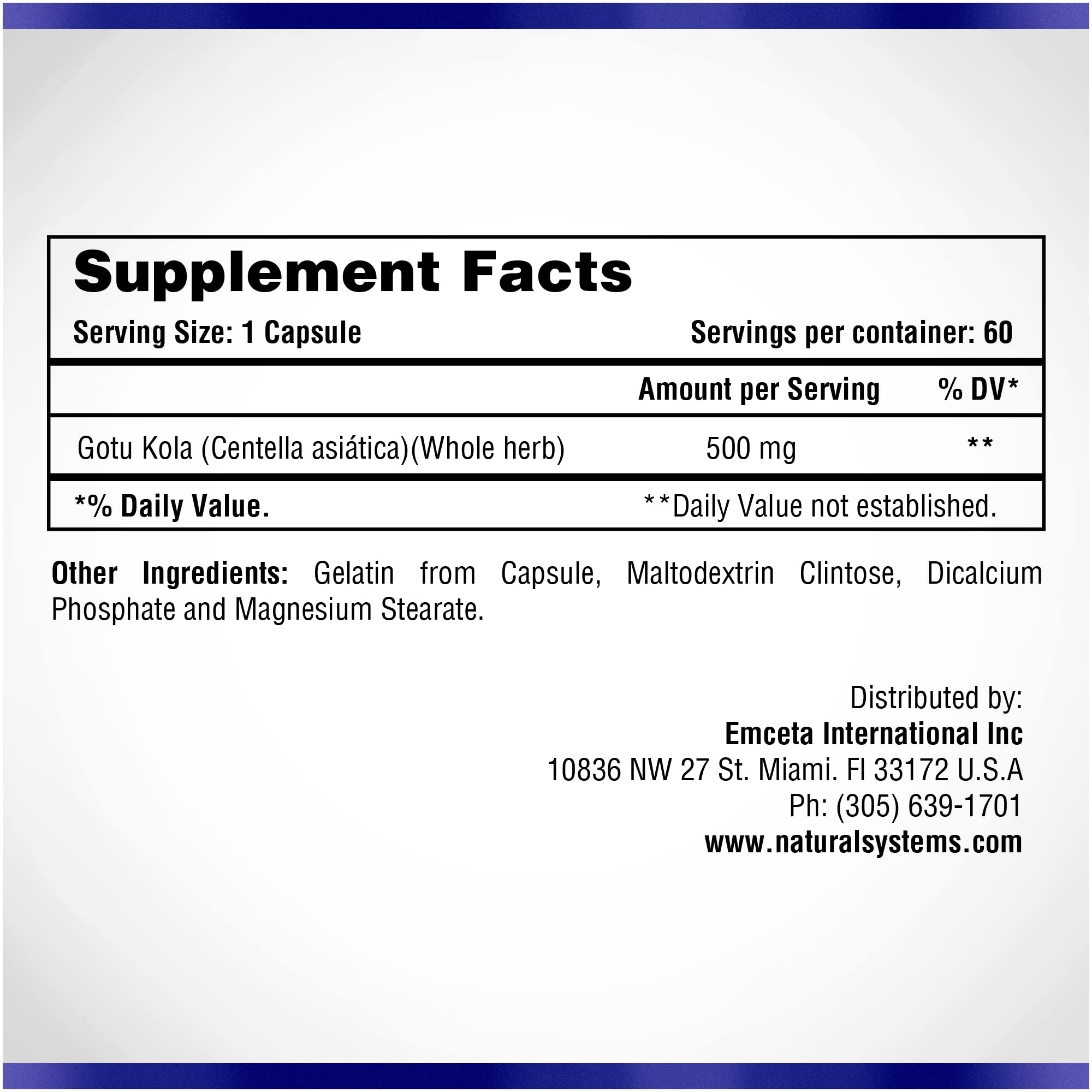 Foto 3 pulgar | Suplemento Natural Systems Centella Asiática 500 Mg 60 Cápsulas - Venta Internacional.