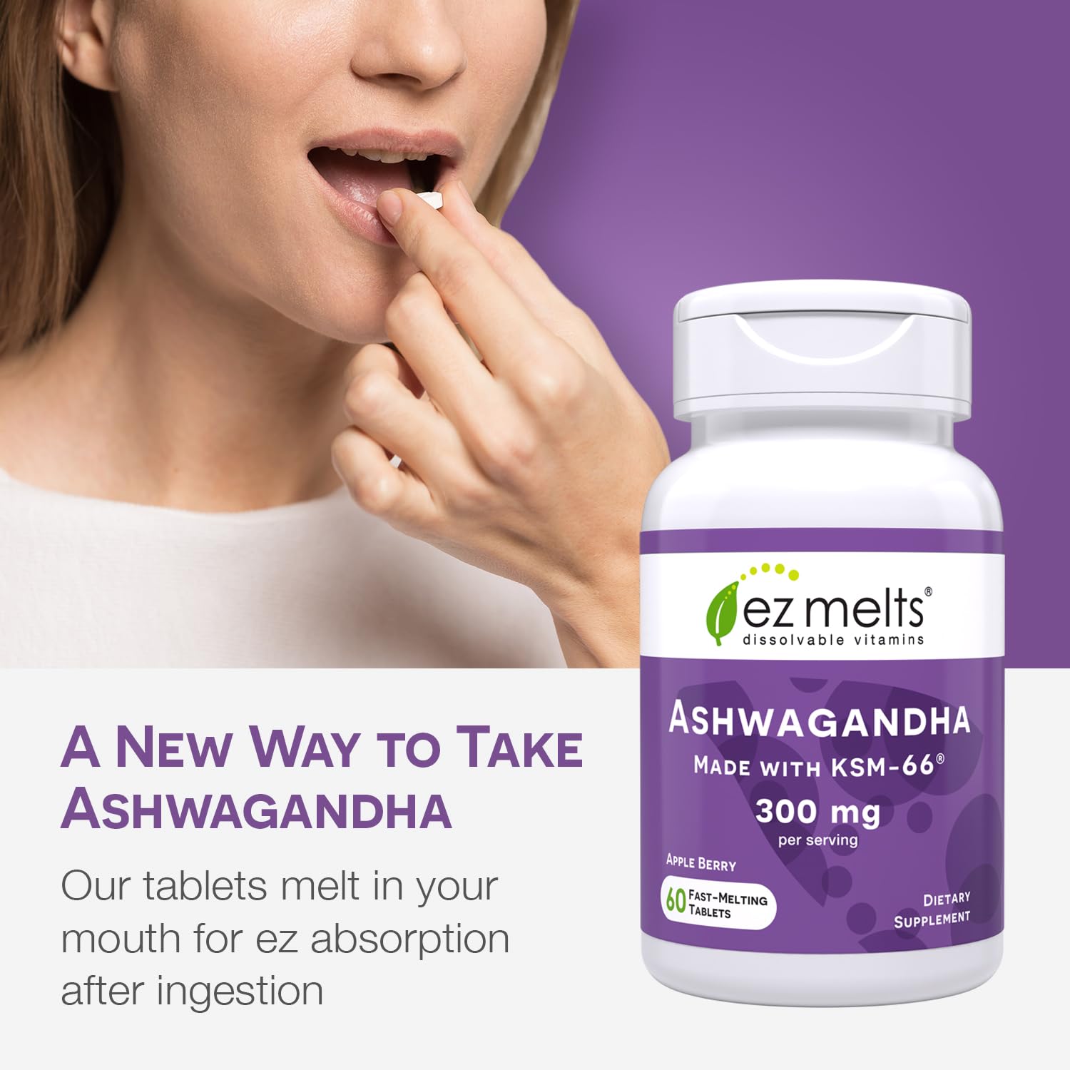 Foto 3 pulgar | Suplemento Ez Melts Ksm-66 Soluble De Ashwagandha 300 Mg - Venta Internacional.