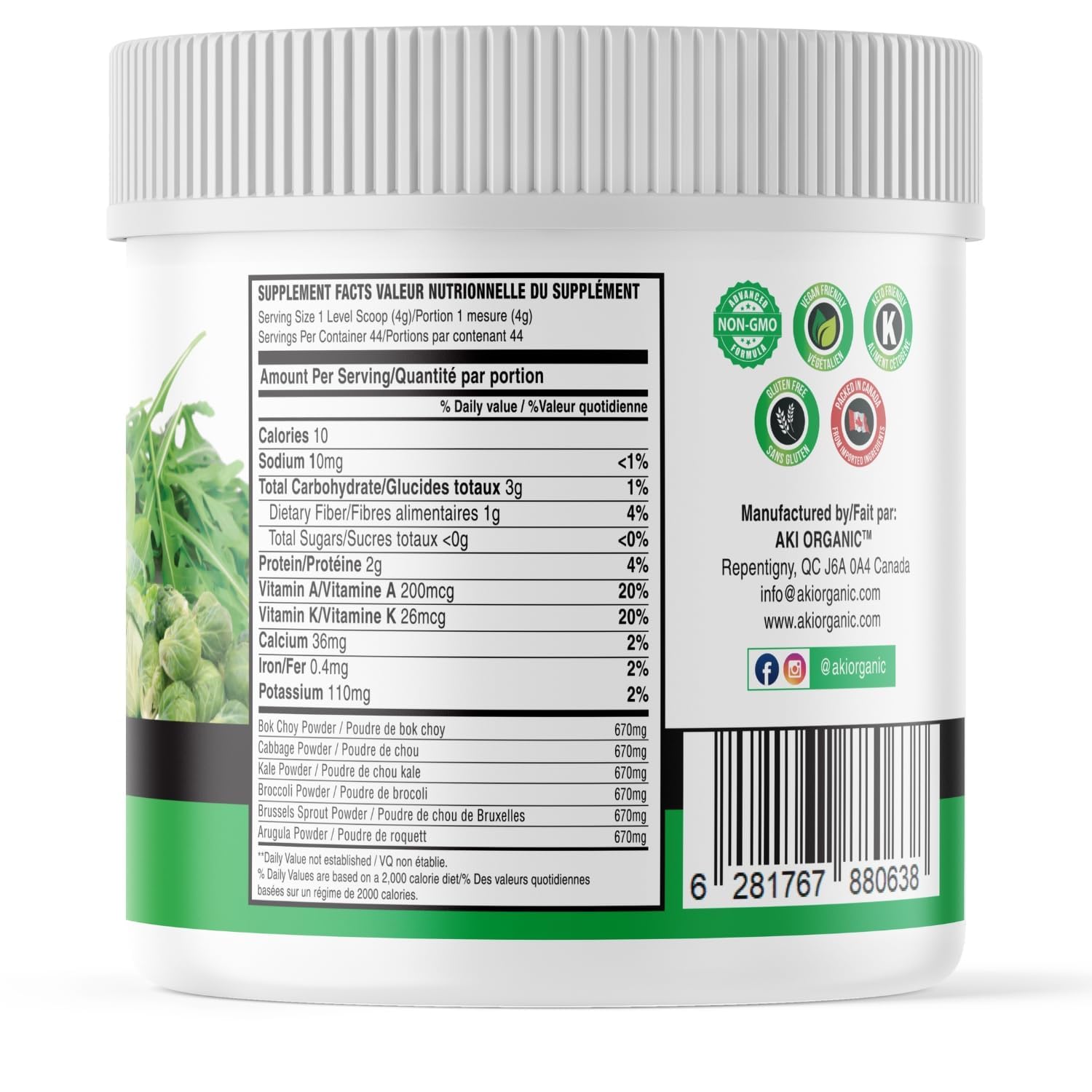 Foto 2 | Crucíferos en Polvo Mezcla Verde Superalimentos Aki Organic 5.3 Oz - Venta Internacional