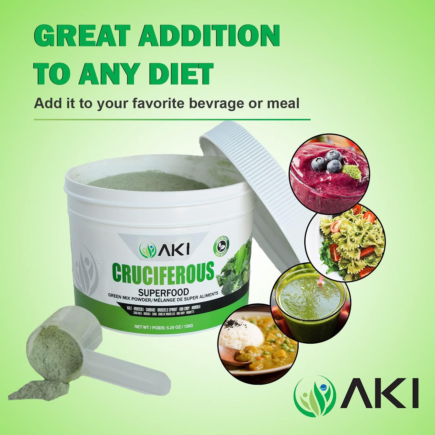 Foto 5 pulgar | Crucíferos en Polvo Mezcla Verde Superalimentos Aki Organic 5.3 Oz - Venta Internacional
