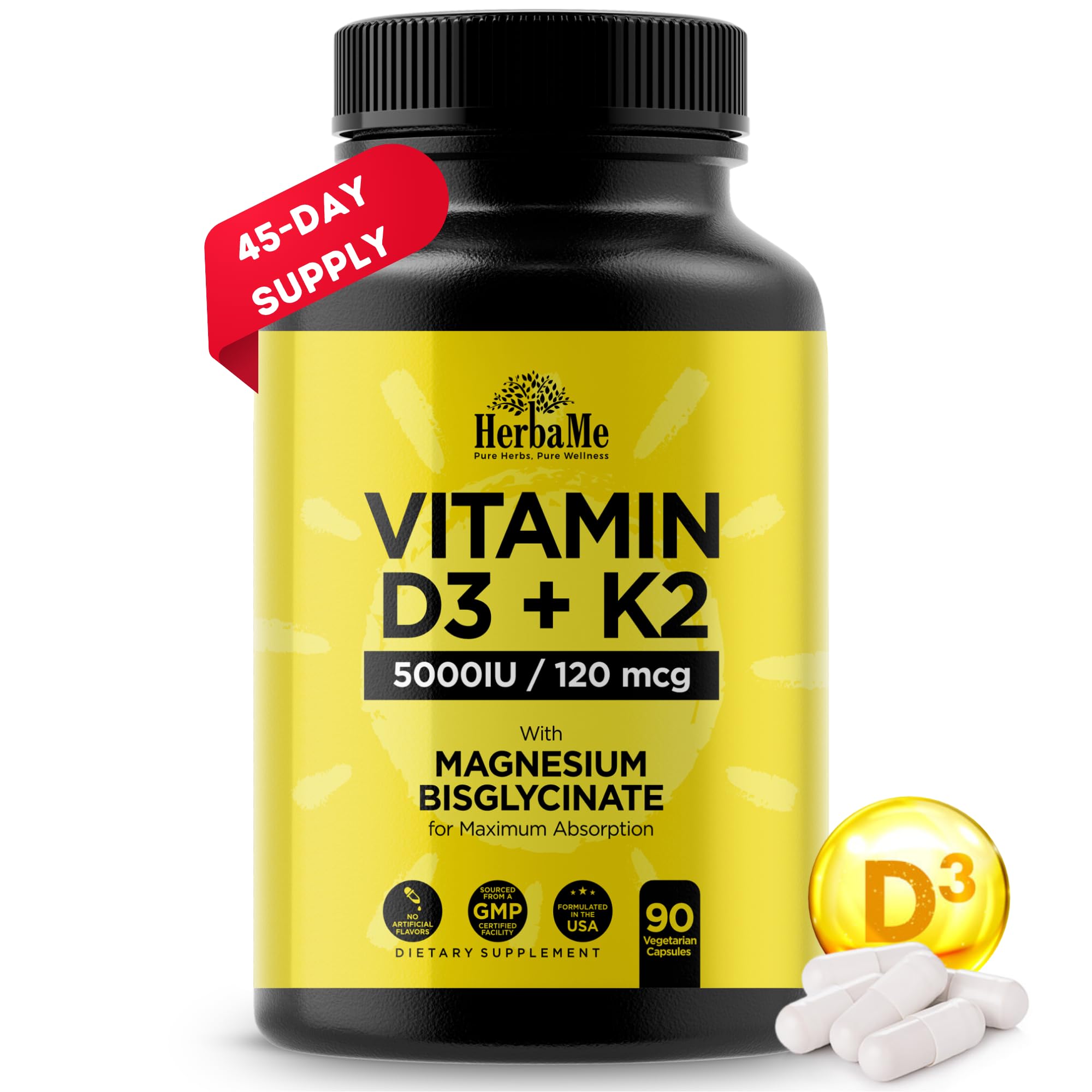 Foto 1 | Suplemento Herbame De Vitamina D3 5000 Ui + K2 de 90 Cápsulas-Venta Internacional