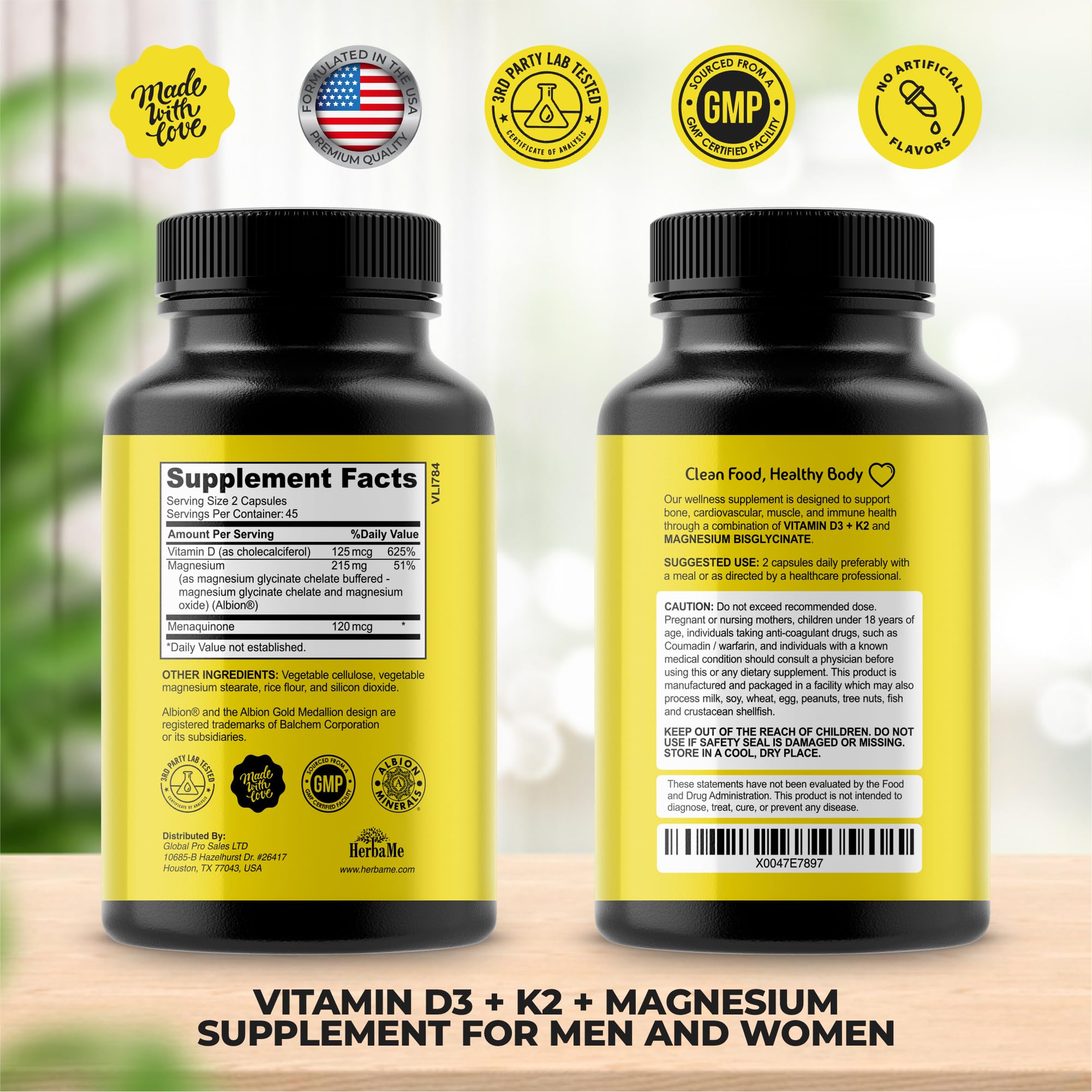 Foto 3 pulgar | Suplemento Herbame De Vitamina D3 5000 Ui + K2 de 90 Cápsulas-Venta Internacional