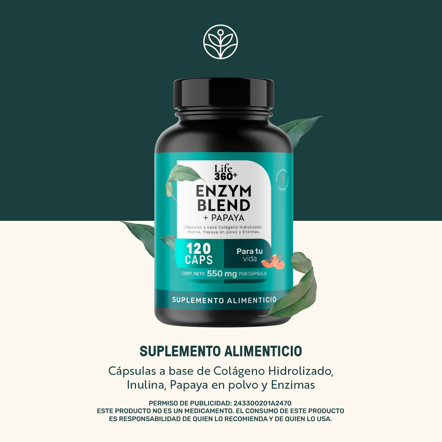 Foto 3 pulgar | Enzym Blend Life 360+ 120 Cápsulas Bromelina Papaína Lipasa