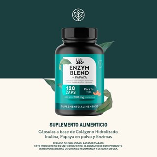 Foto 2 | Enzym Blend Life 360+ 120 Cápsulas Bromelina Papaína Lipasa