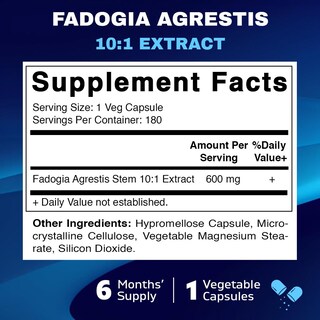 Foto 2 | Suplemento Vitamínico Extracto de Fadogia Agrestis 600 Mg 180 Cápsulas - Venta Internacional