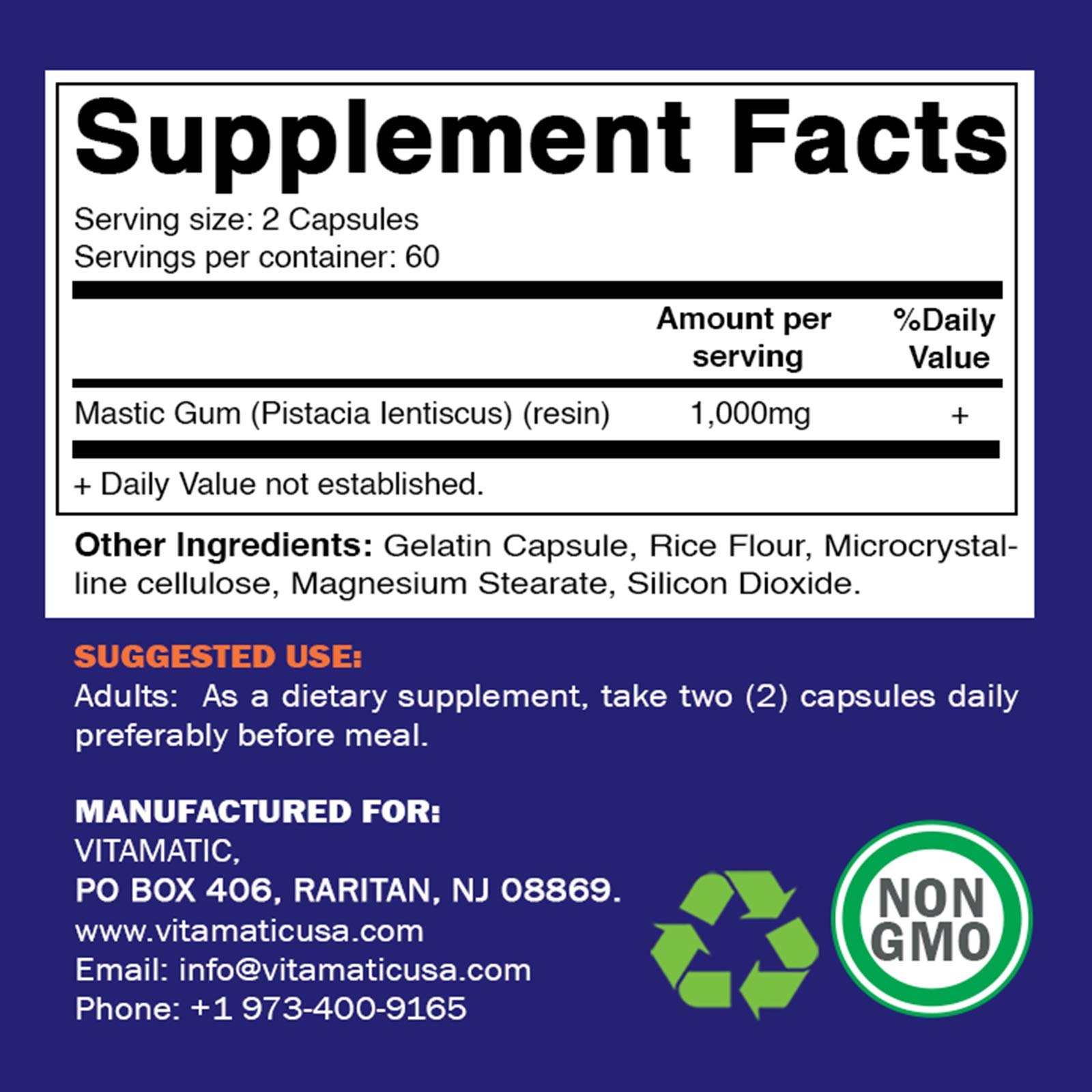 Foto 5 pulgar | Suplemento Vitamatic Mastic Gum 1000 Mg 120 Cápsulas - Venta Internacional