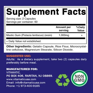 Foto 4 | Suplemento Vitamatic Mastic Gum 1000 Mg 120 Cápsulas - Venta Internacional