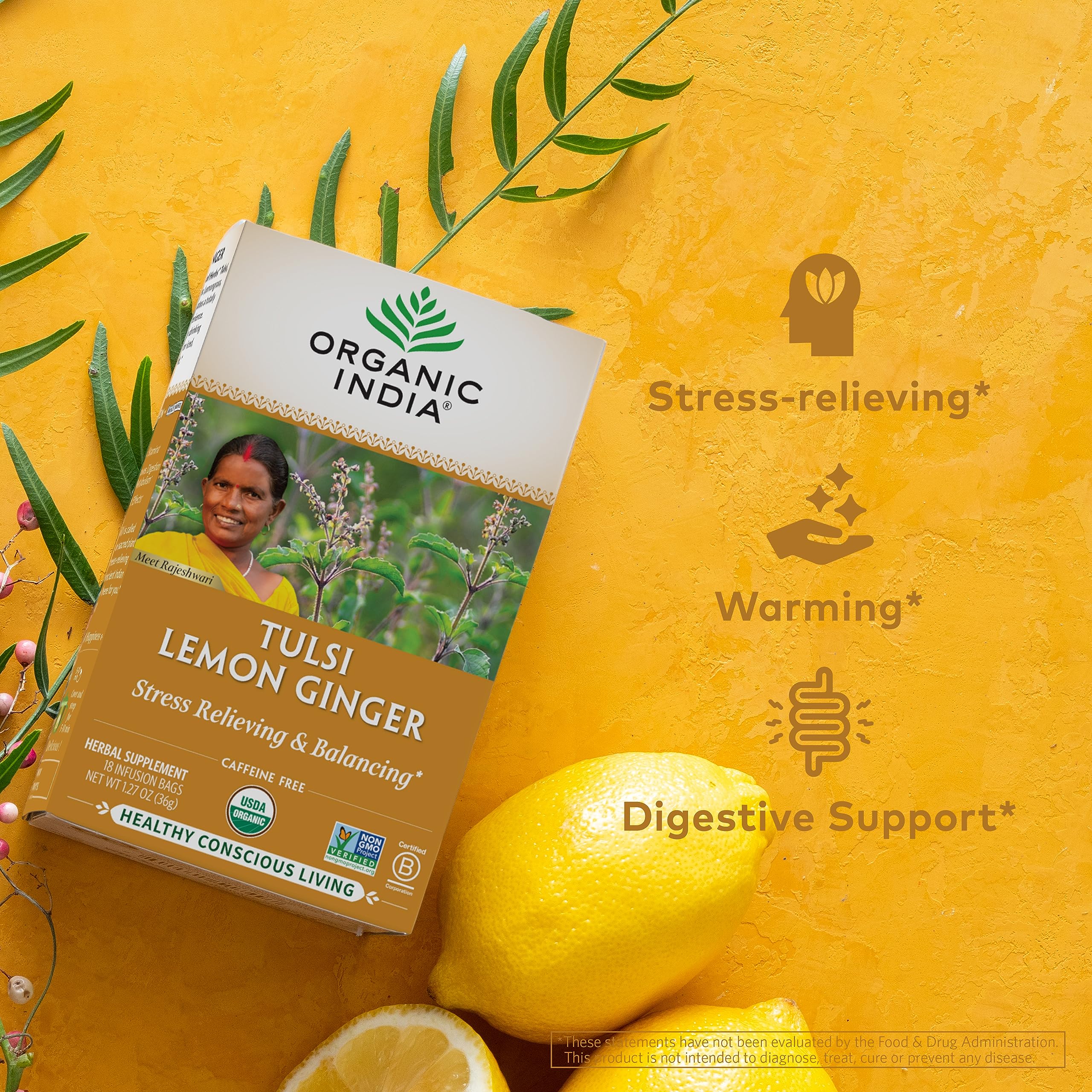 Foto 4 pulgar | Tea Organic India Tulsi Limón y Jengibre Hierbas 54 Bolsas, 3 Paquetes - Venta Internacional