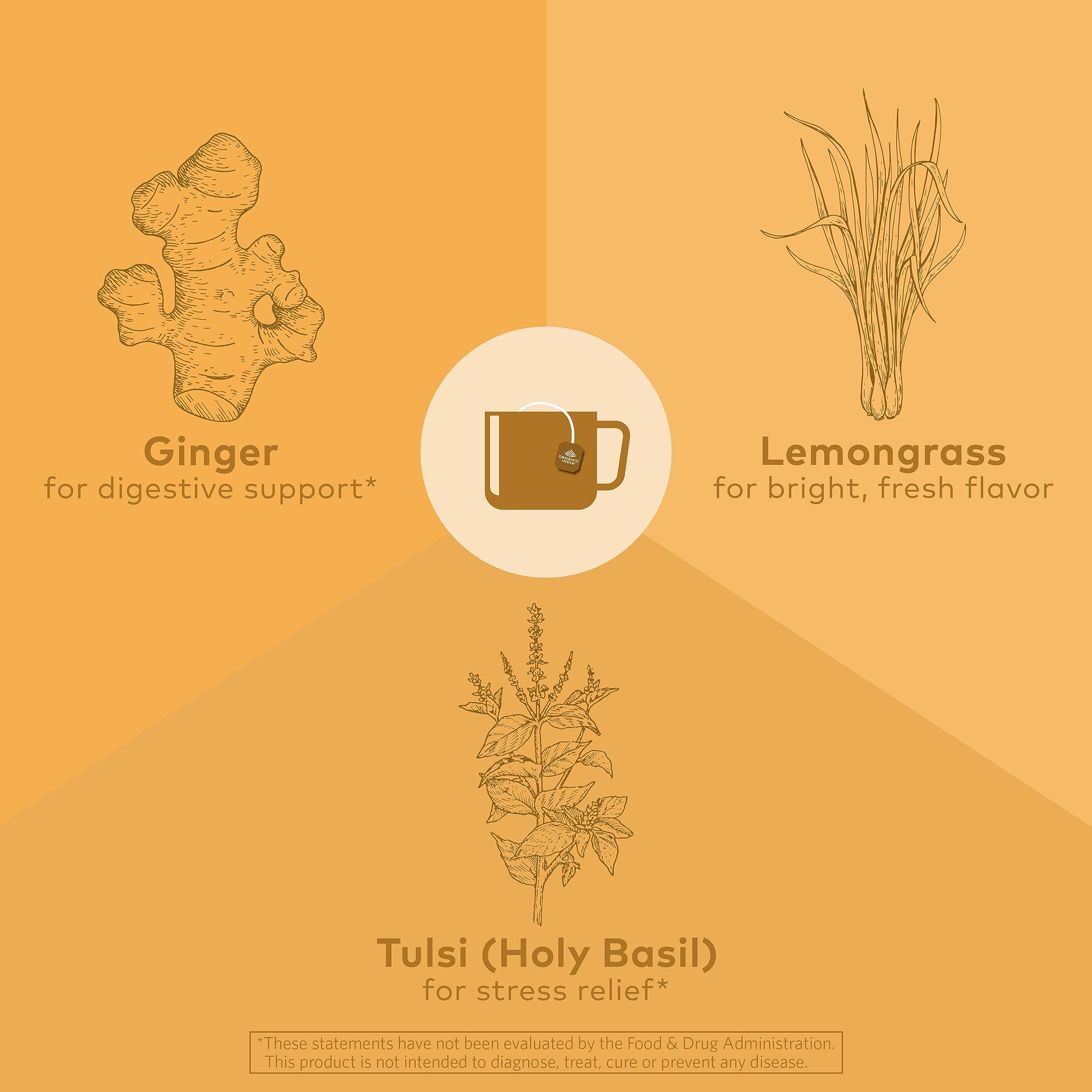 Foto 5 pulgar | Tea Organic India Tulsi Limón y Jengibre Hierbas 54 Bolsas, 3 Paquetes - Venta Internacional