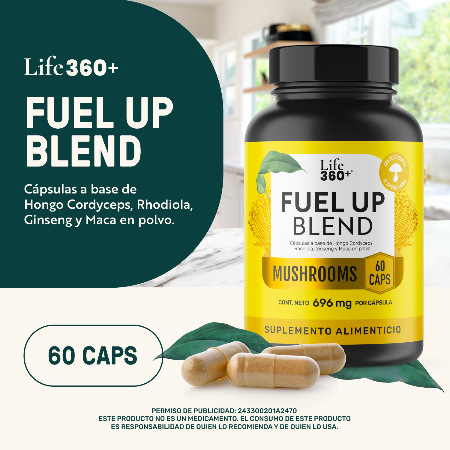 Foto 4 | Fuel Up Blend Life 360+ 60 Cápsulas Cordyceps Rhodiola Maca