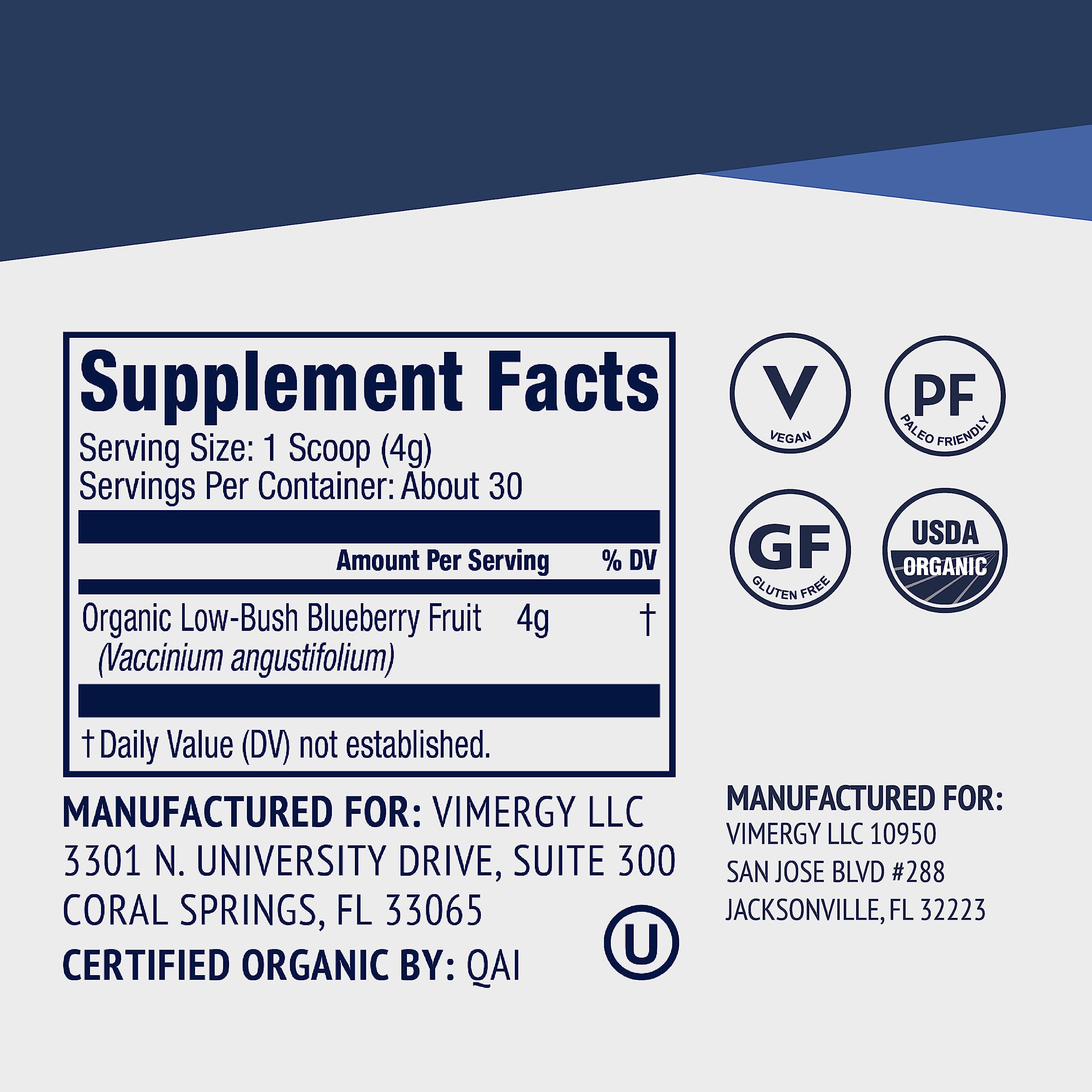 Foto 5 pulgar | Suplemento Vimergy de Arándanos Silvestres en Polvo 125 g Orgánico y Vegano - Venta Internacional